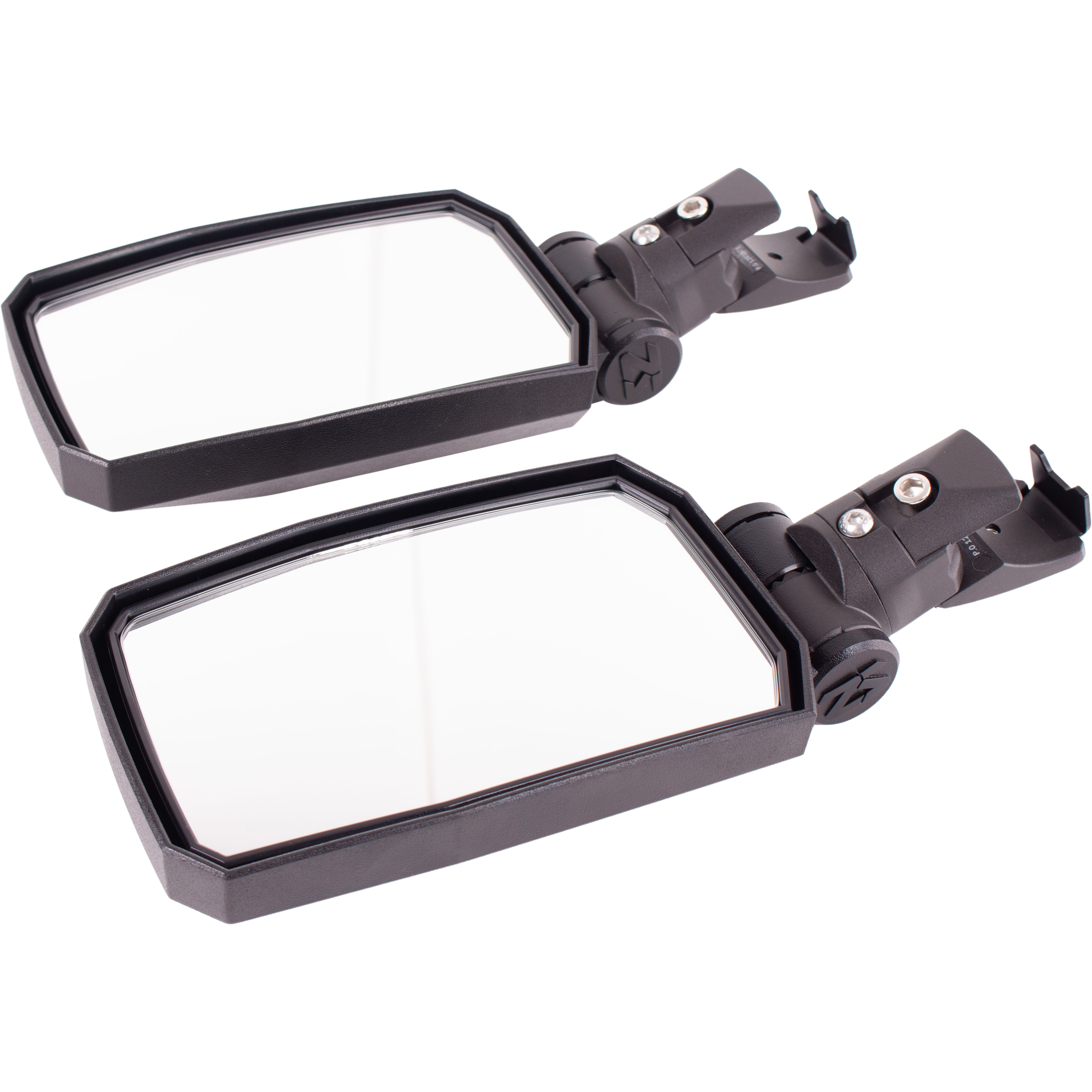 The Seizmik Pursuit Night Vision Mirror, designed for Can-Am, Polaris, Honda, John Deere, and Kawasaki vehicles, features two rectangular black-framed mirrors with adjustable mounts for extended visibility against a white background.