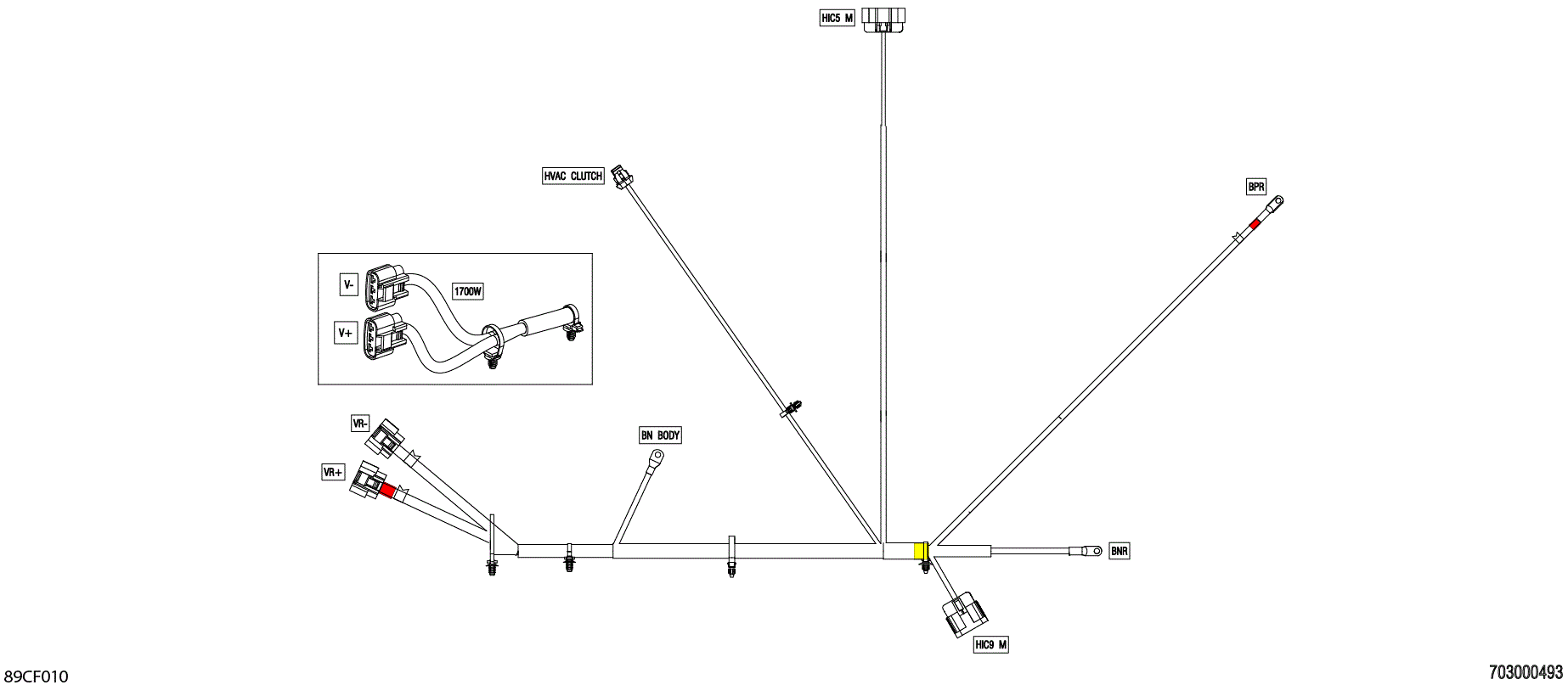 An Image of a Genuine Can-Am Parts Schematic Diagram showing the schematic - ELECTRIC - VOLTAGE REGULATOR WIRING HARNESS - 710009705