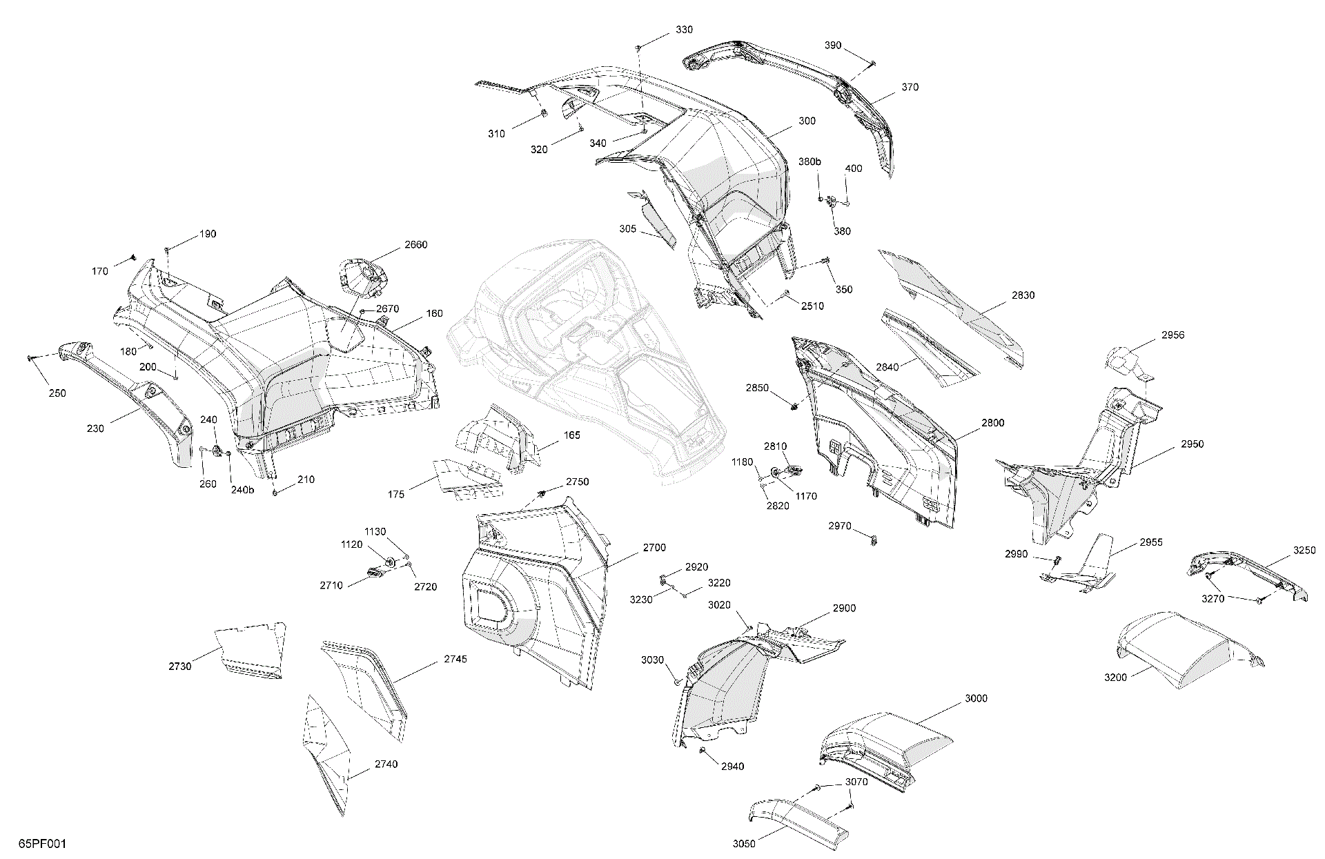 An Image of a Genuine Can-Am Parts Schematic Diagram showing the schematic - BODY - FENDER KIT