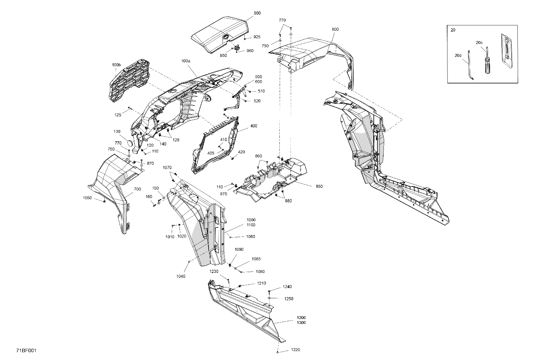 An Image of a Genuine Can-Am Parts Schematic Diagram showing the schematic - BODY - FRONT SECTION