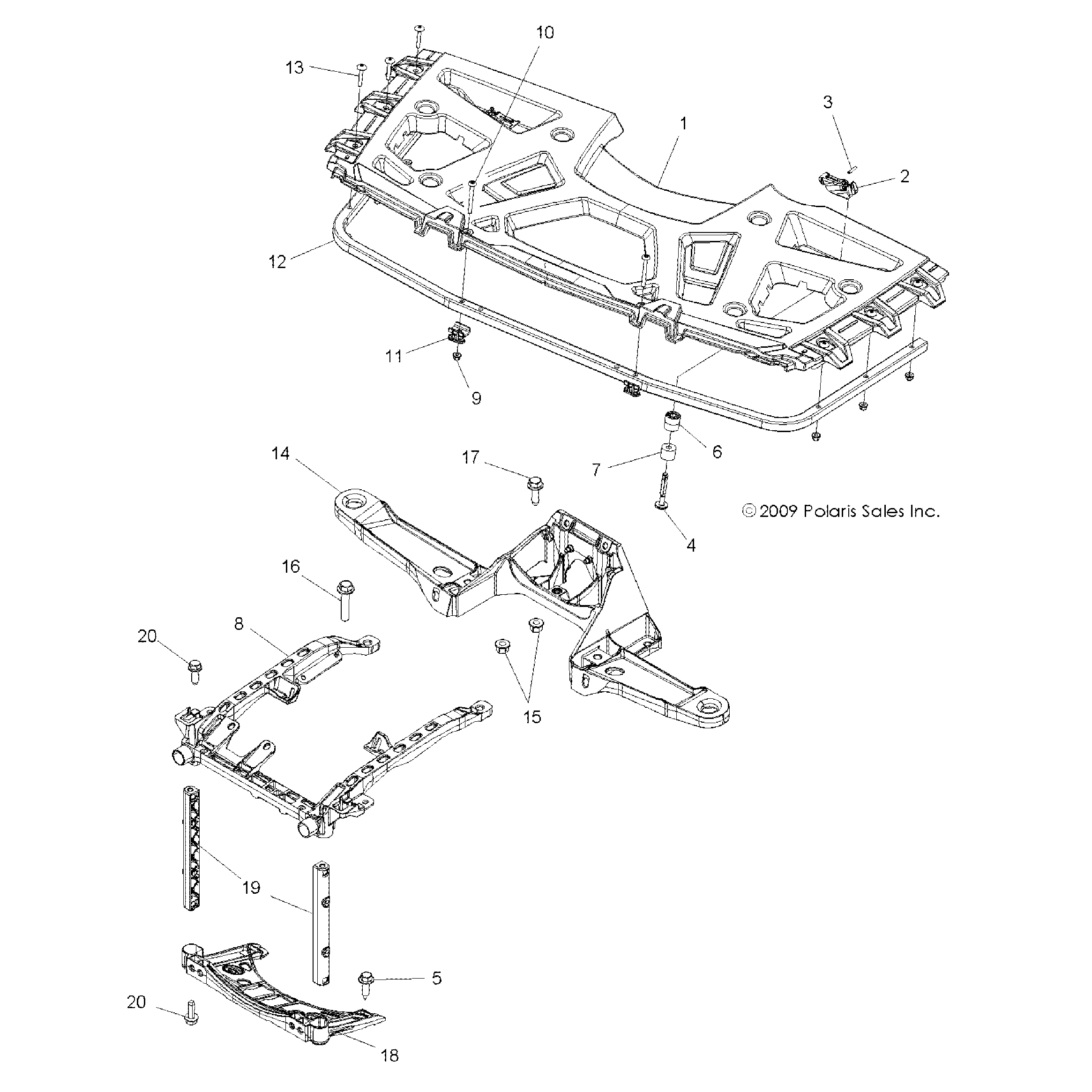 An Image of a Genuine Polaris Parts Schematic Diagram showing the schematic - BODY: FRONT RACK and SUPPORTS - 2016 POLARIS SPORTSMAN 850 SP