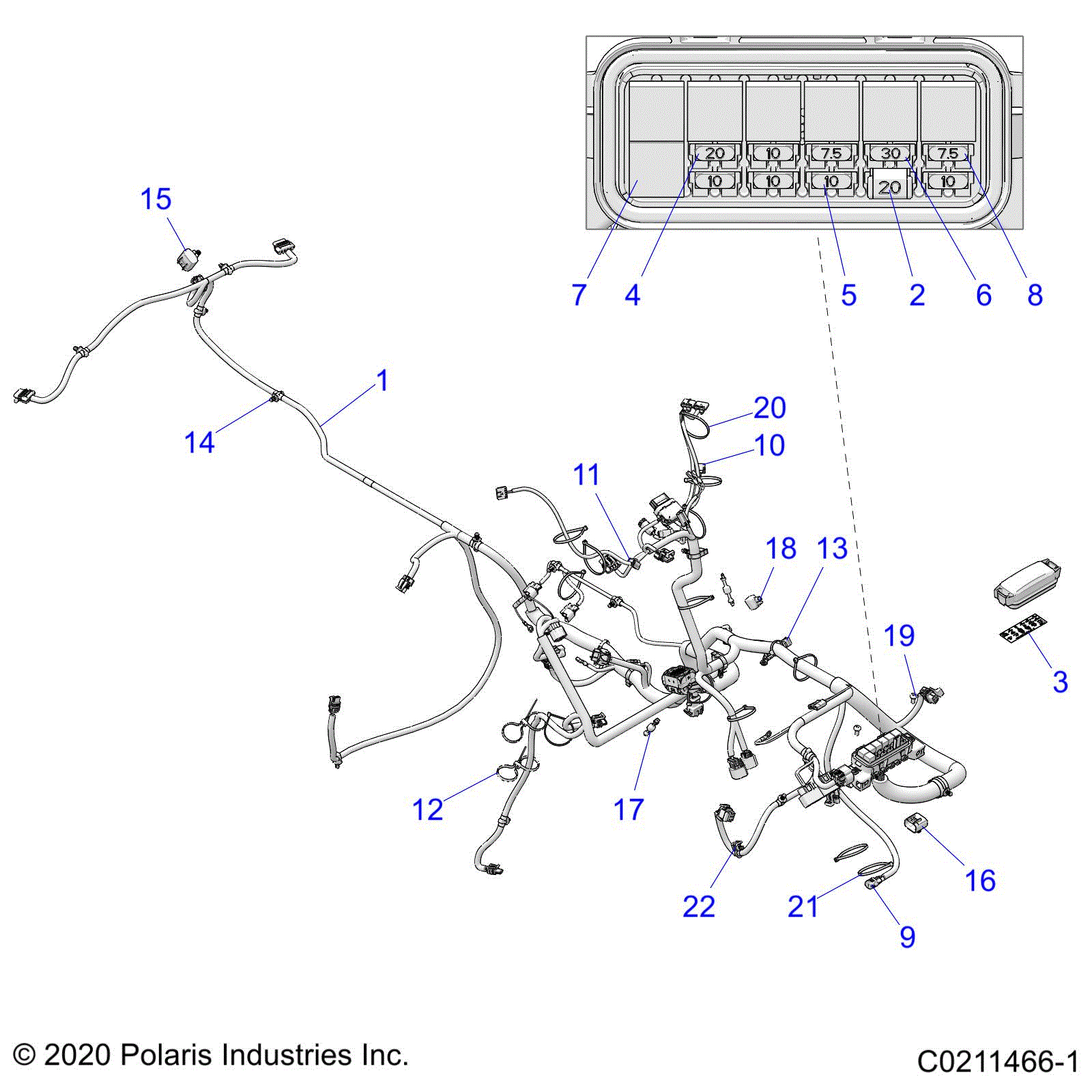 An Image of a Genuine Polaris Parts Schematic Diagram showing the schematic - ELECTRICAL: HARNESS - 2024 POLARIS SPORTSMAN XP 1000 48" LE RIDE COMMAND