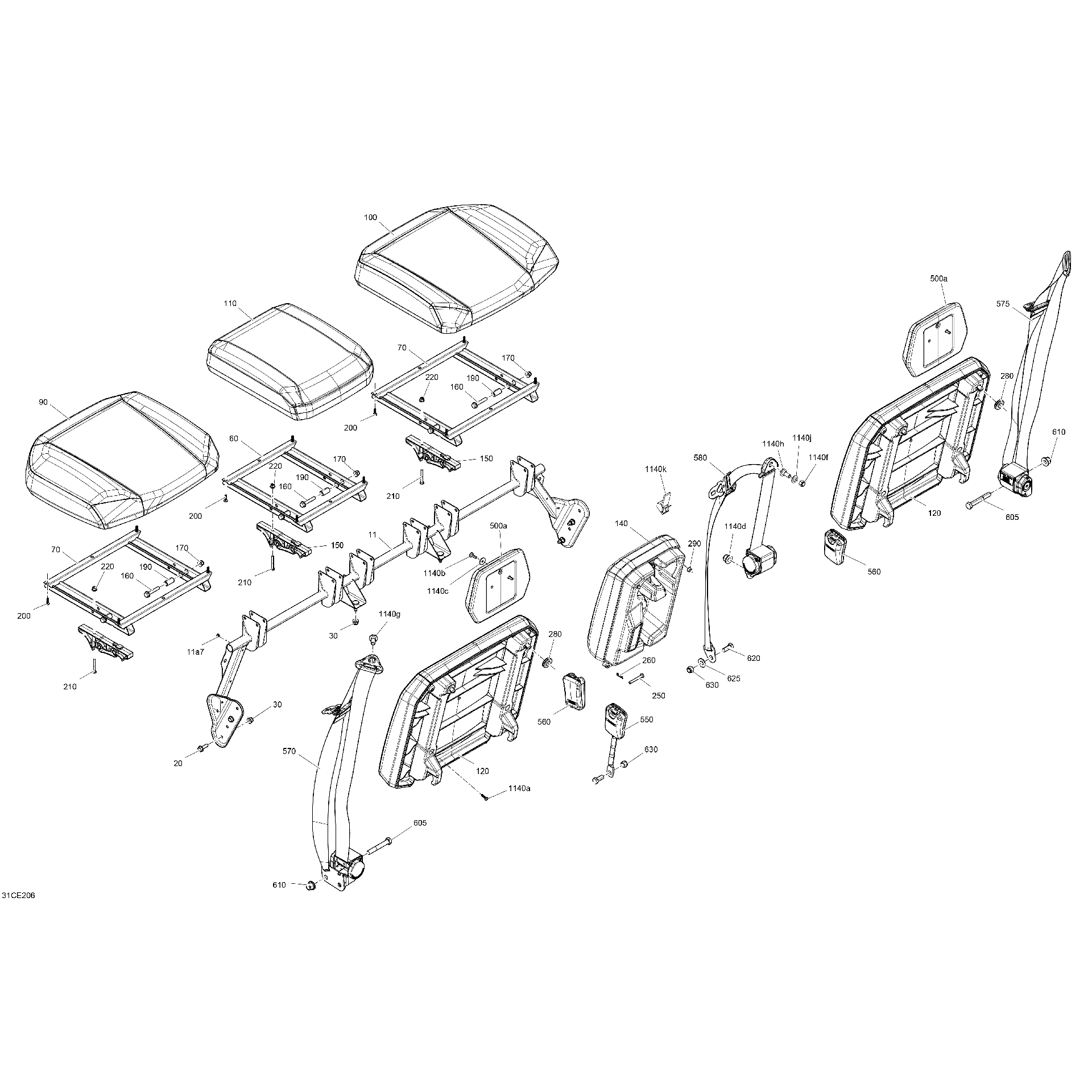 An Image of a Genuine Can-Am Parts Schematic Diagram showing the schematic - BODY - SEAT - REAR SECTION