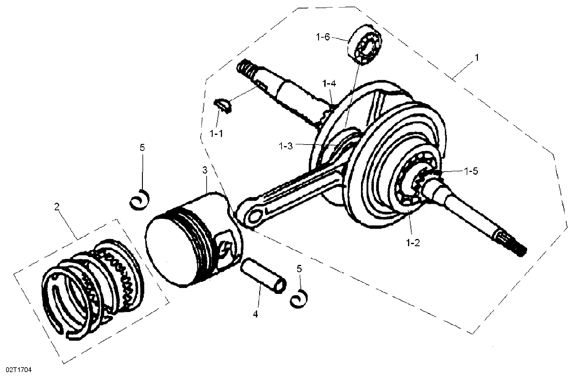 An Image of a Genuine Can-Am Parts Schematic Diagram showing the schematic - CRANKSHAFT AND PISTONS