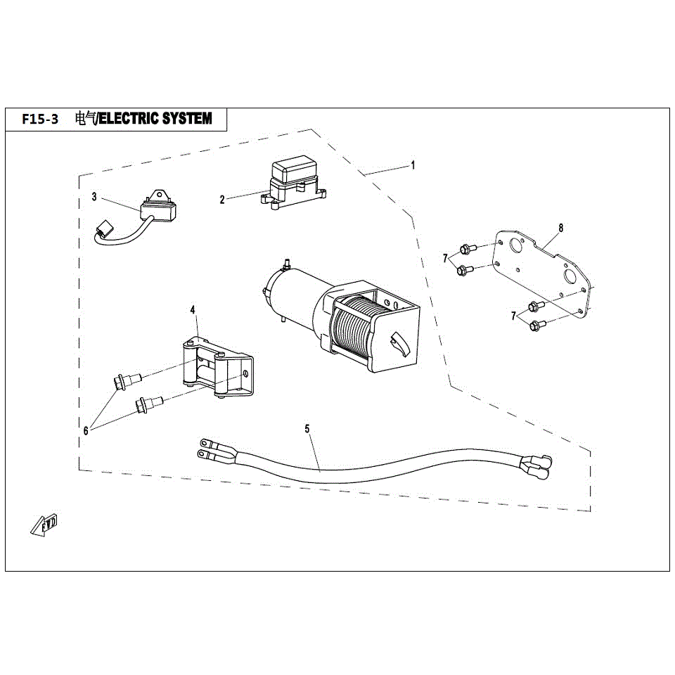 An Image of a genuine CFMOTO Parts Schematic Diagram showing the group - WINCH (ACCESSORY) - 2017 CFMOTO CFORCE 400