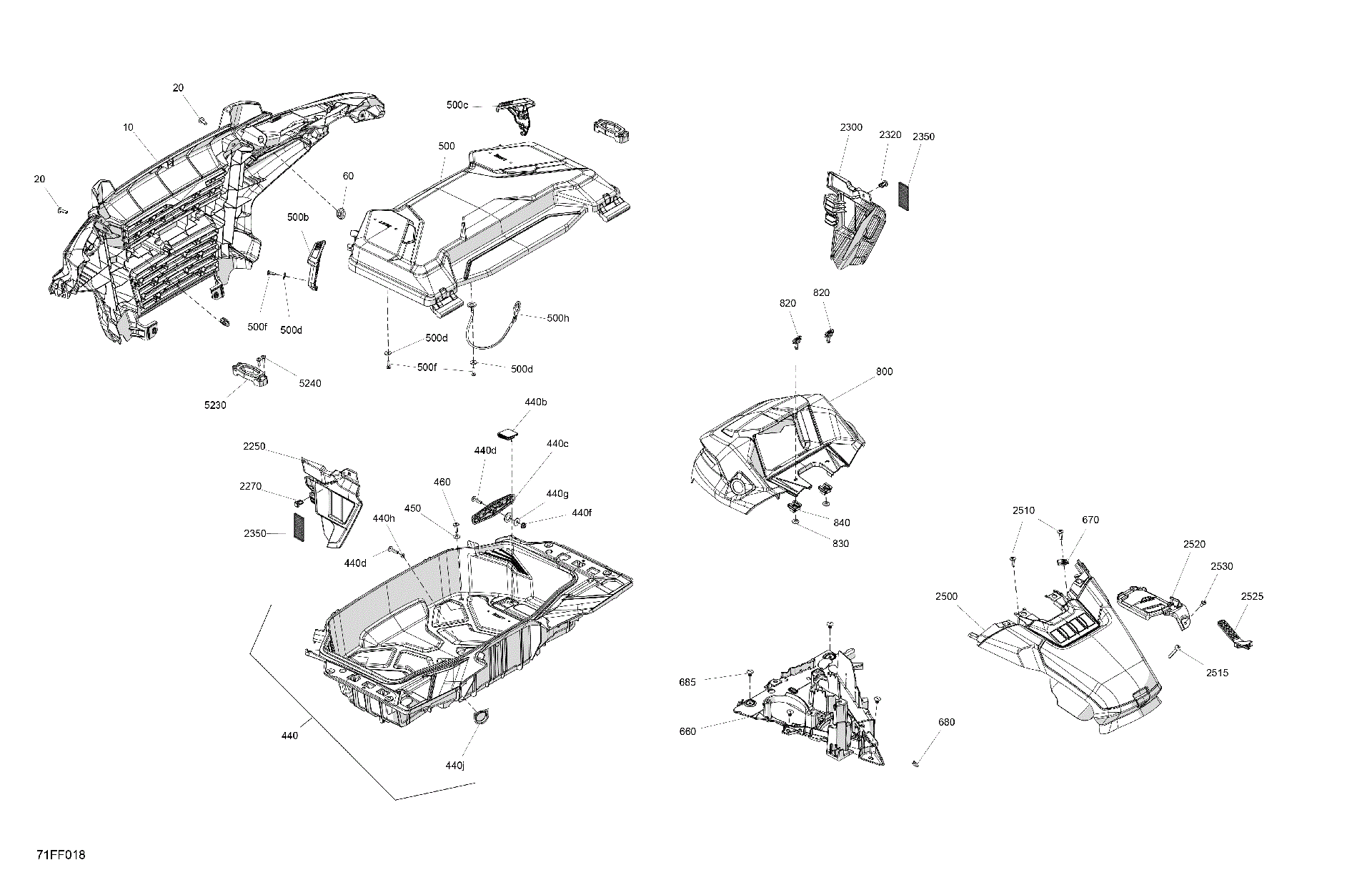 An Image of a Genuine Can-Am Parts Schematic Diagram showing the schematic - BODY - FRONT SECTION