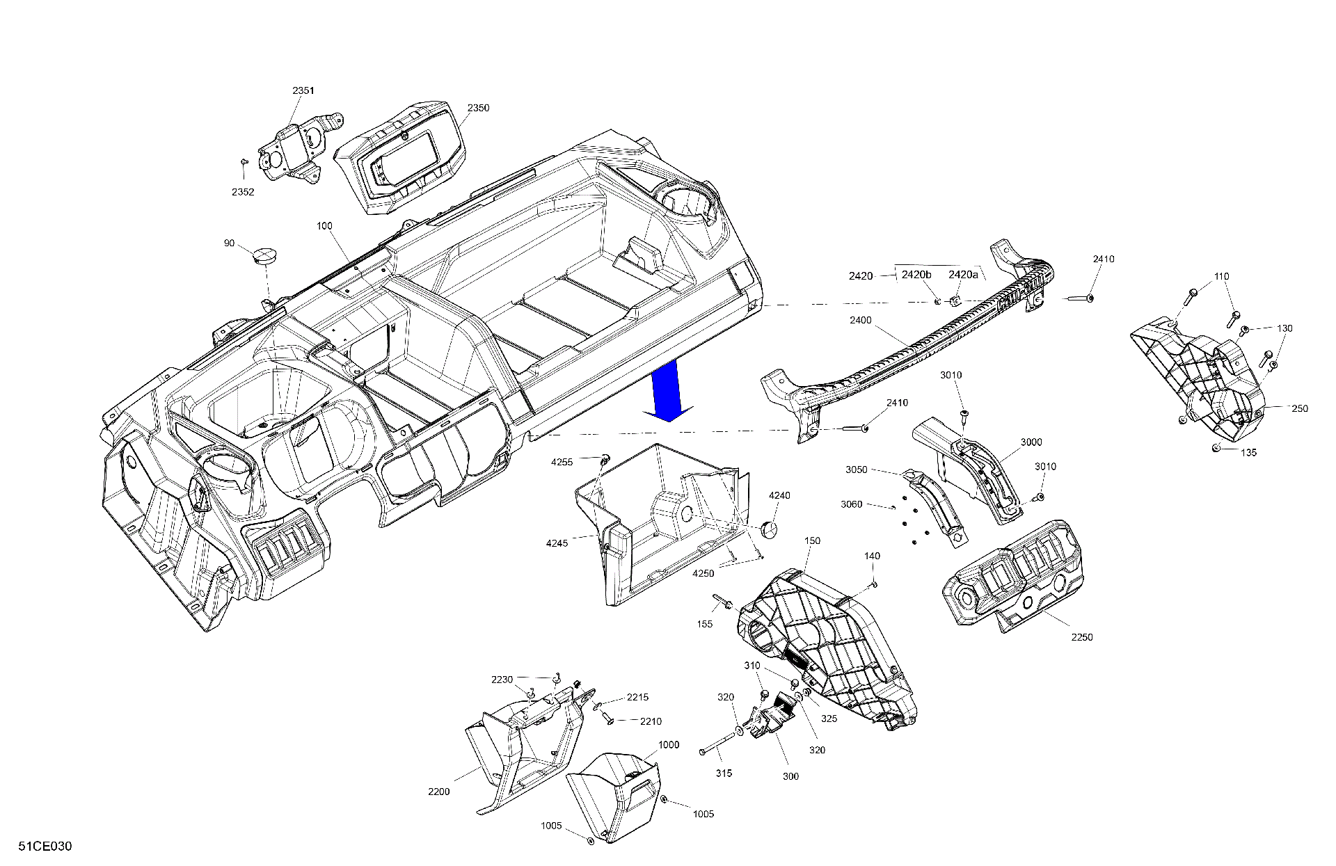 An Image of a Genuine Can-Am Parts Schematic Diagram showing the schematic - CAB INTERIOR - DASHBOARD