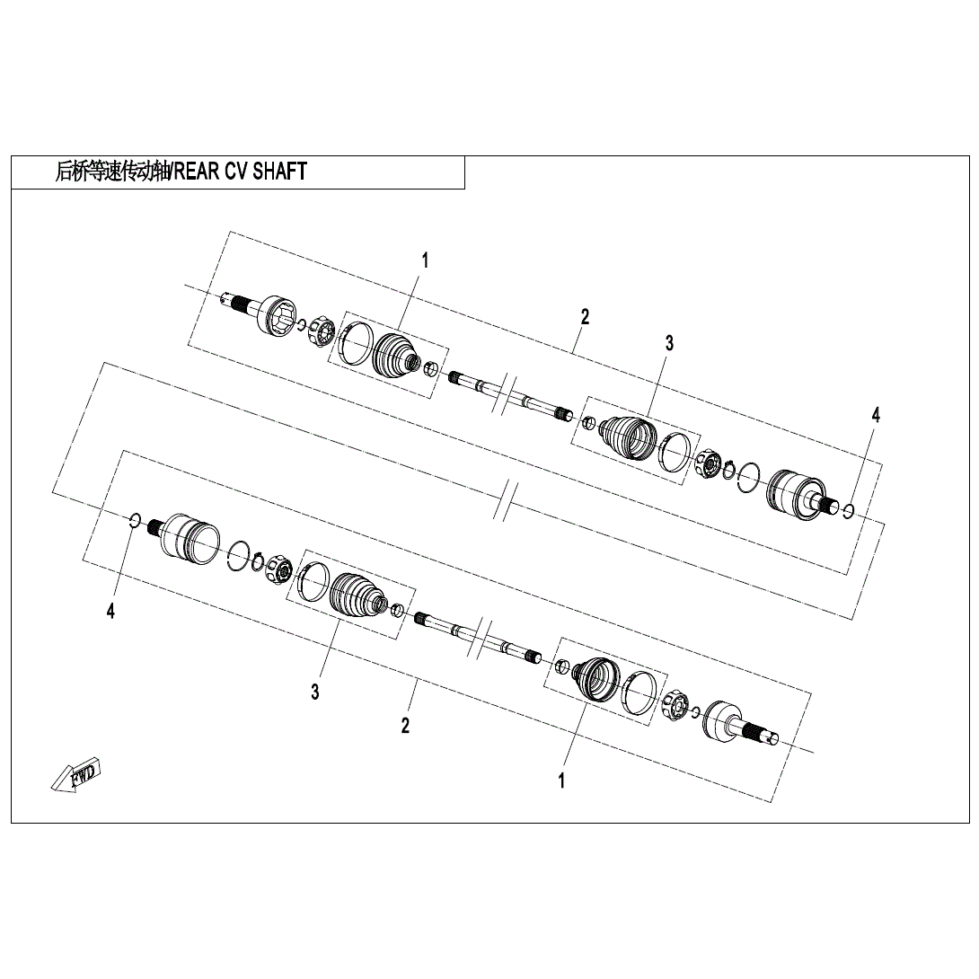 An Image of a genuine CFMOTO Parts Schematic Diagram showing the group - REAR CV SHAFT - 2022 CFMOTO CFORCE 1000 Overland
