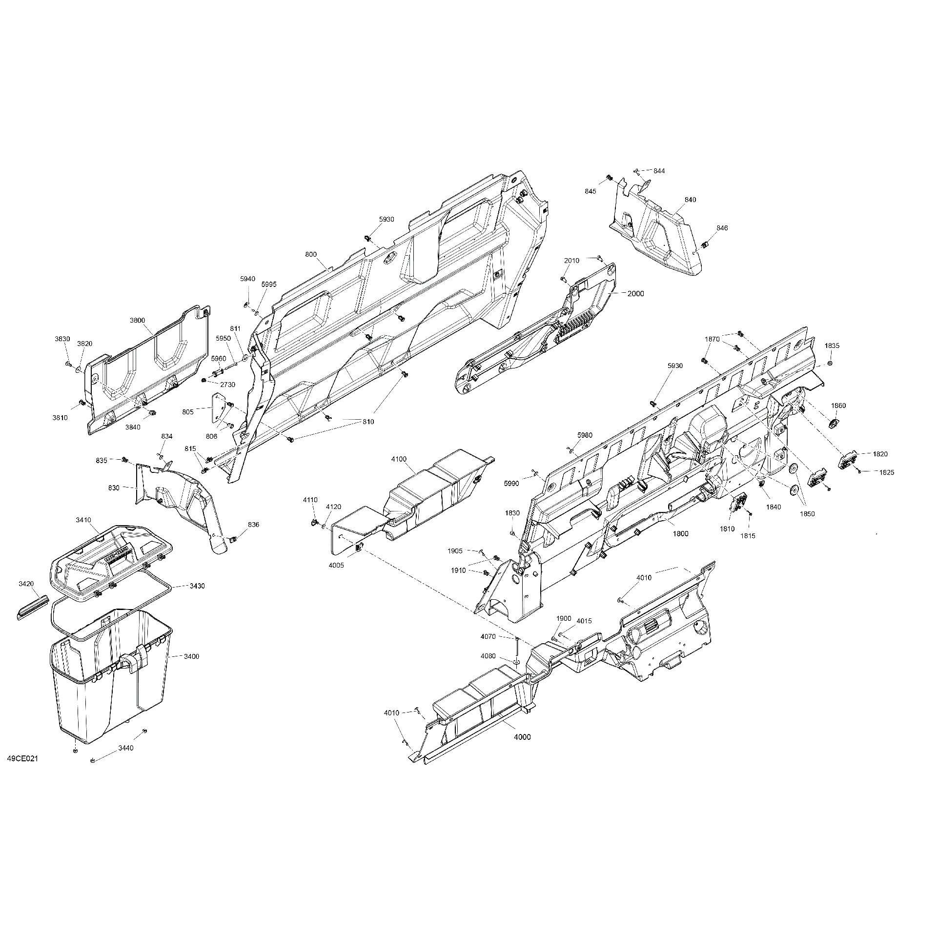 An Image of a Genuine Can-Am Parts Schematic Diagram showing the schematic - CAB INTERIOR - BACK WALL