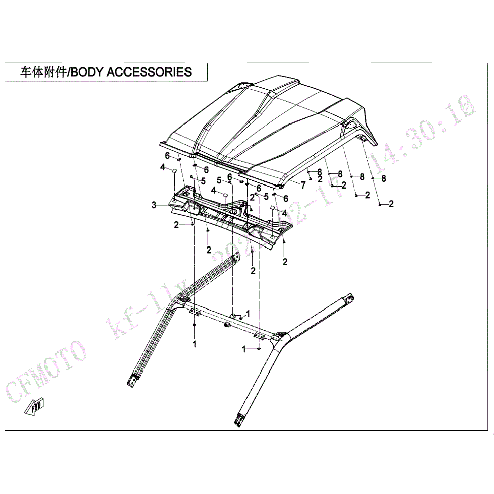 An Image of a Genuine CFMOTO Parts Schematic Diagram showing the schematic - BODY ACCESSORIES - 2023 CFMOTO ZFORCE 800 Trail