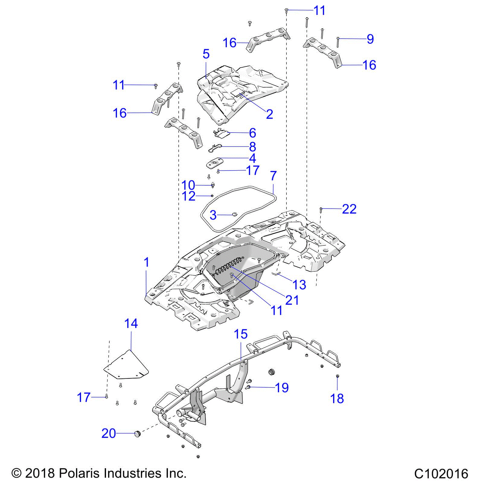An Image of a Genuine Polaris Parts Schematic Diagram showing the schematic - BODY: REAR RACK - 2020 POLARIS SPORTSMAN XP 1000 / XP 1000 HUNTER EDITION 48"