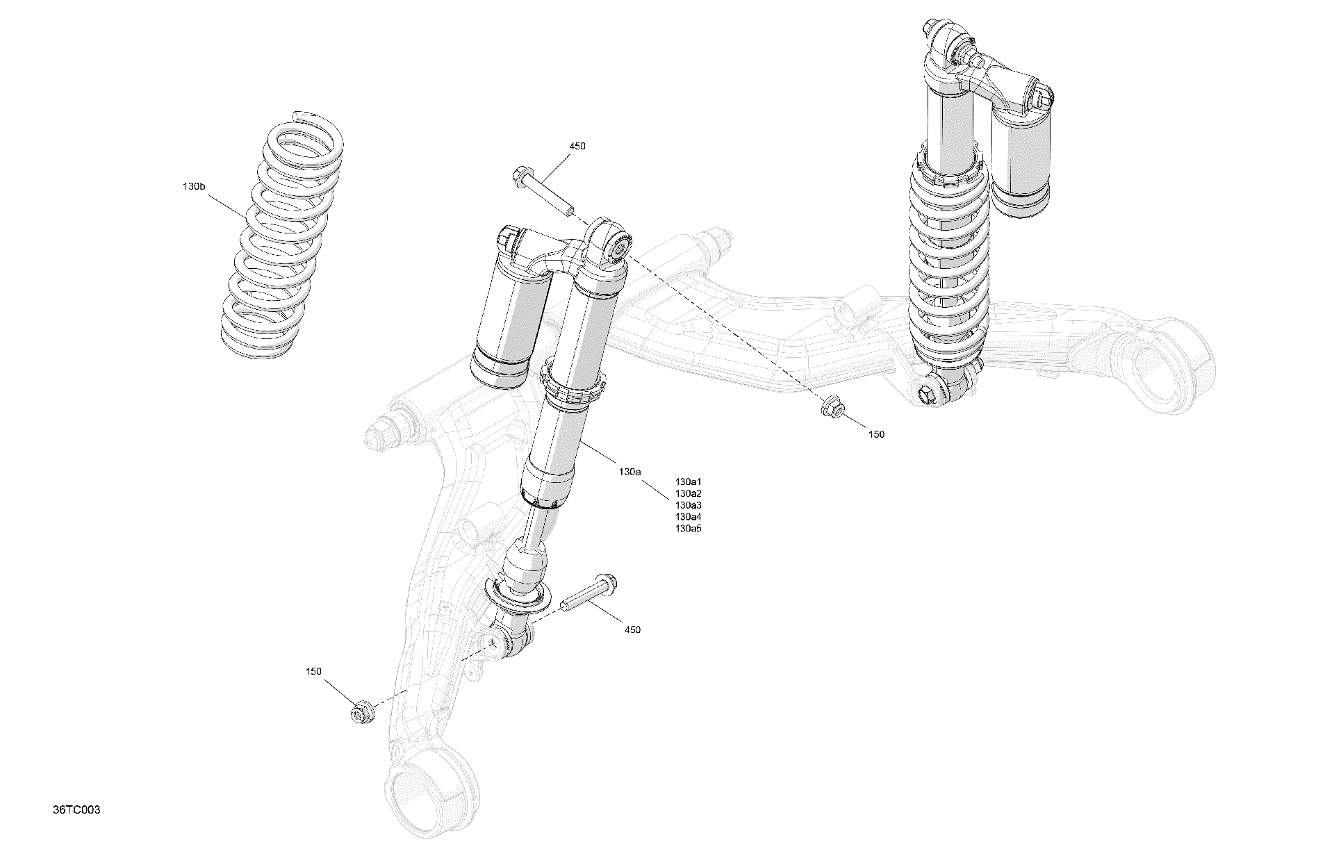 An Image of a Genuine Can-Am Parts Schematic Diagram showing the schematic - SUSPENSION - REAR SHOCKS