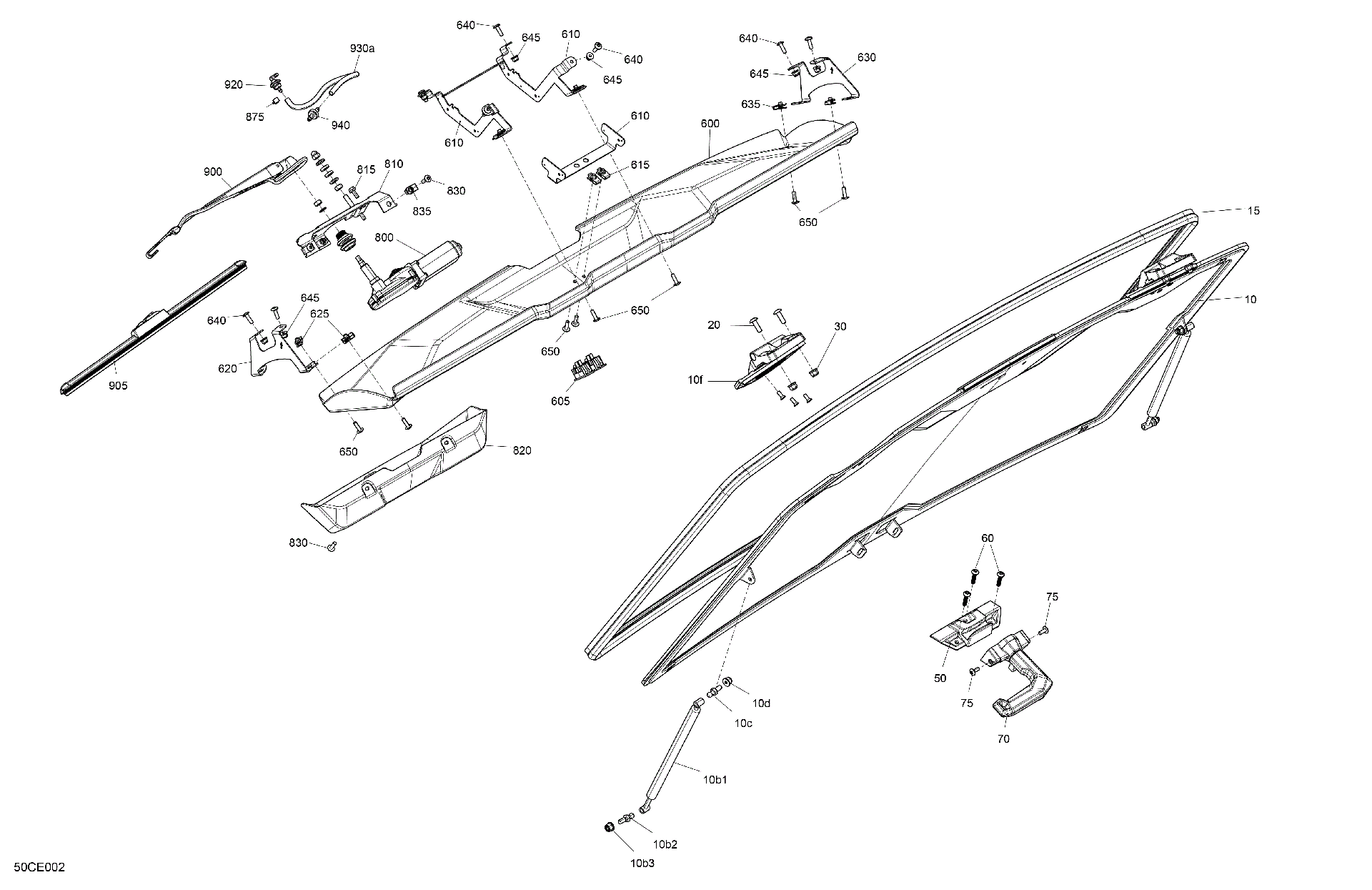 An Image of a Genuine Can-Am Parts Schematic Diagram showing the schematic - BODY - WINDSHIELD