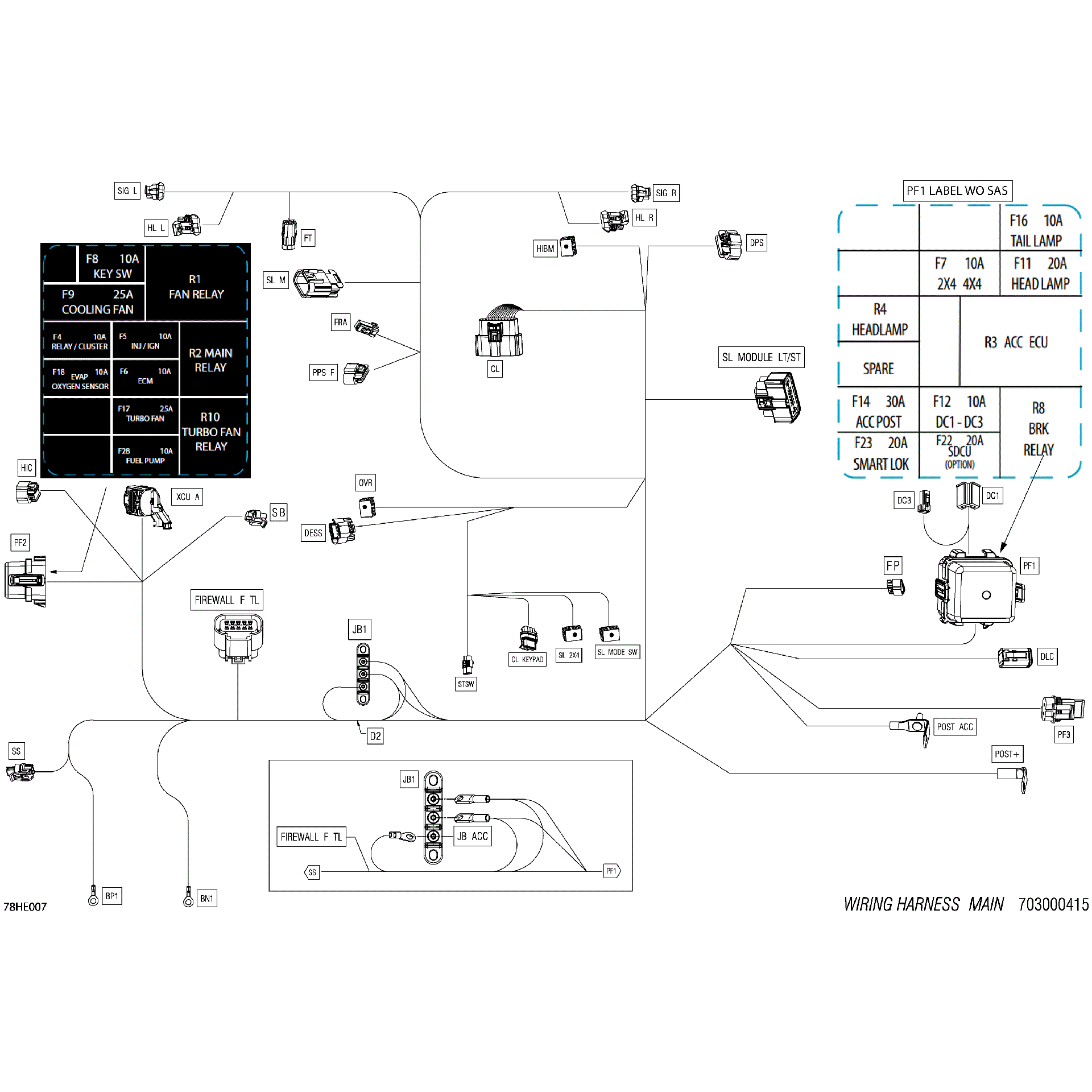 An Image of a Genuine Can-Am Parts Schematic Diagram showing the schematic - ELECTRIC - MAIN HARNESS - 710008828