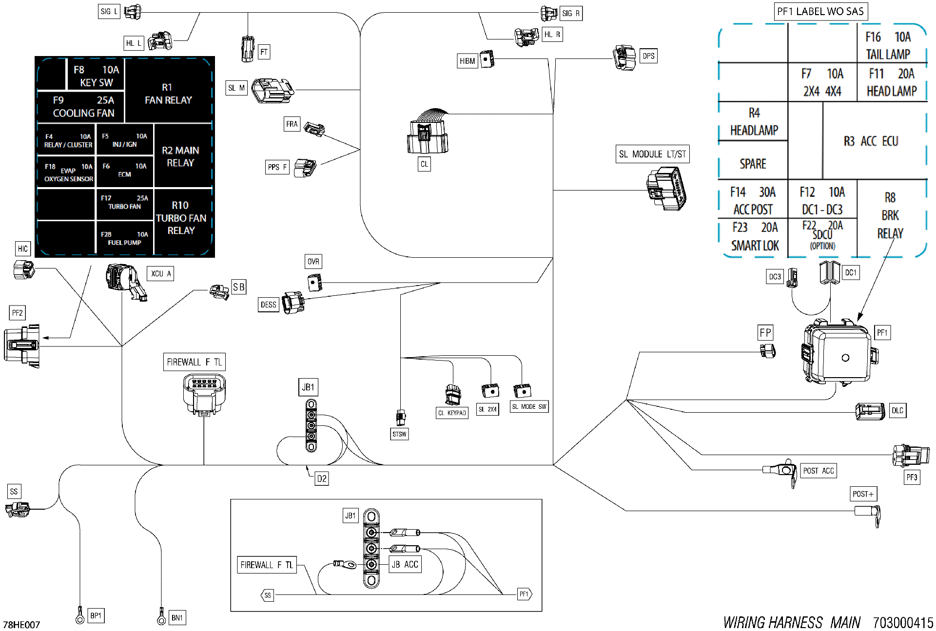 An Image of a Genuine Can-Am Parts Schematic Diagram showing the schematic - ELECTRIC - MAIN HARNESS - 710008828