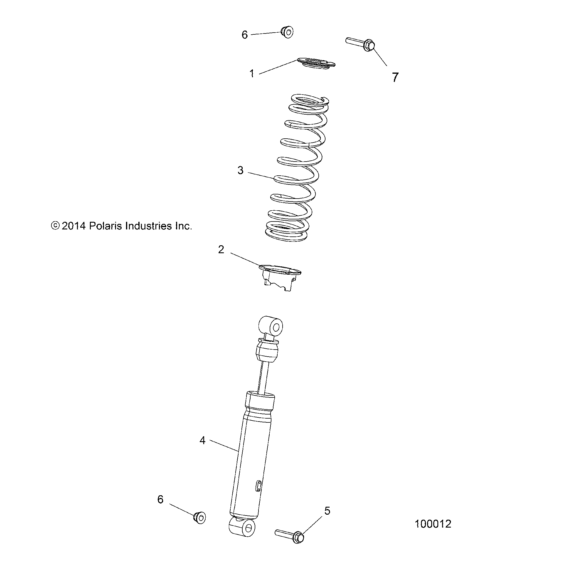 An Image of a Genuine Polaris Parts Schematic Diagram showing the schematic - SUSPENSION: FRONT SHOCK - 2015 POLARIS SPORTSMAN 570 SP