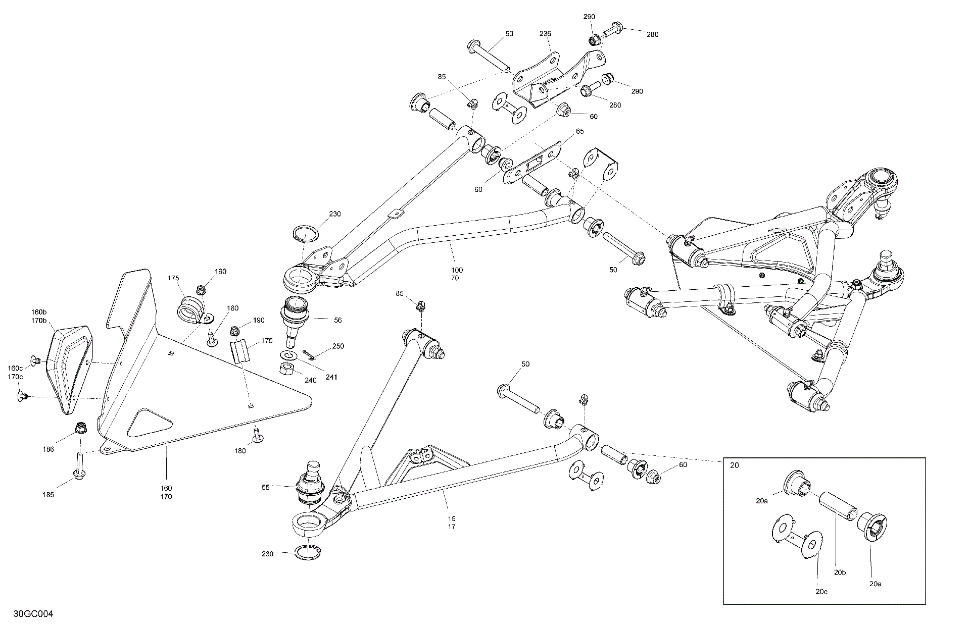An Image of a Genuine Can-Am Parts Schematic Diagram showing the schematic - SUSPENSION - FRONT COMPONENTS
