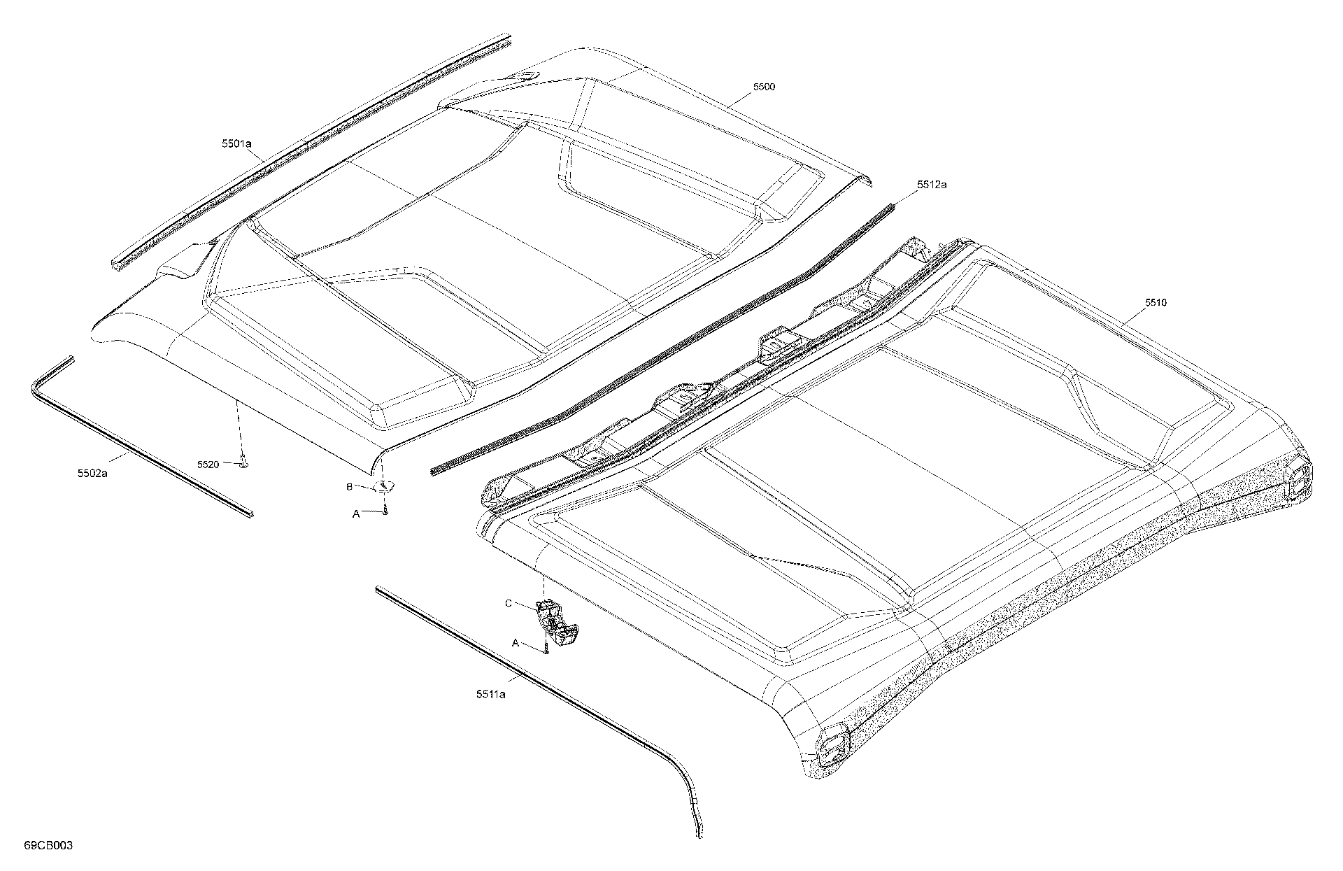 An Image of a Genuine Can-Am Parts Schematic Diagram showing the schematic - BODY - ROOF
