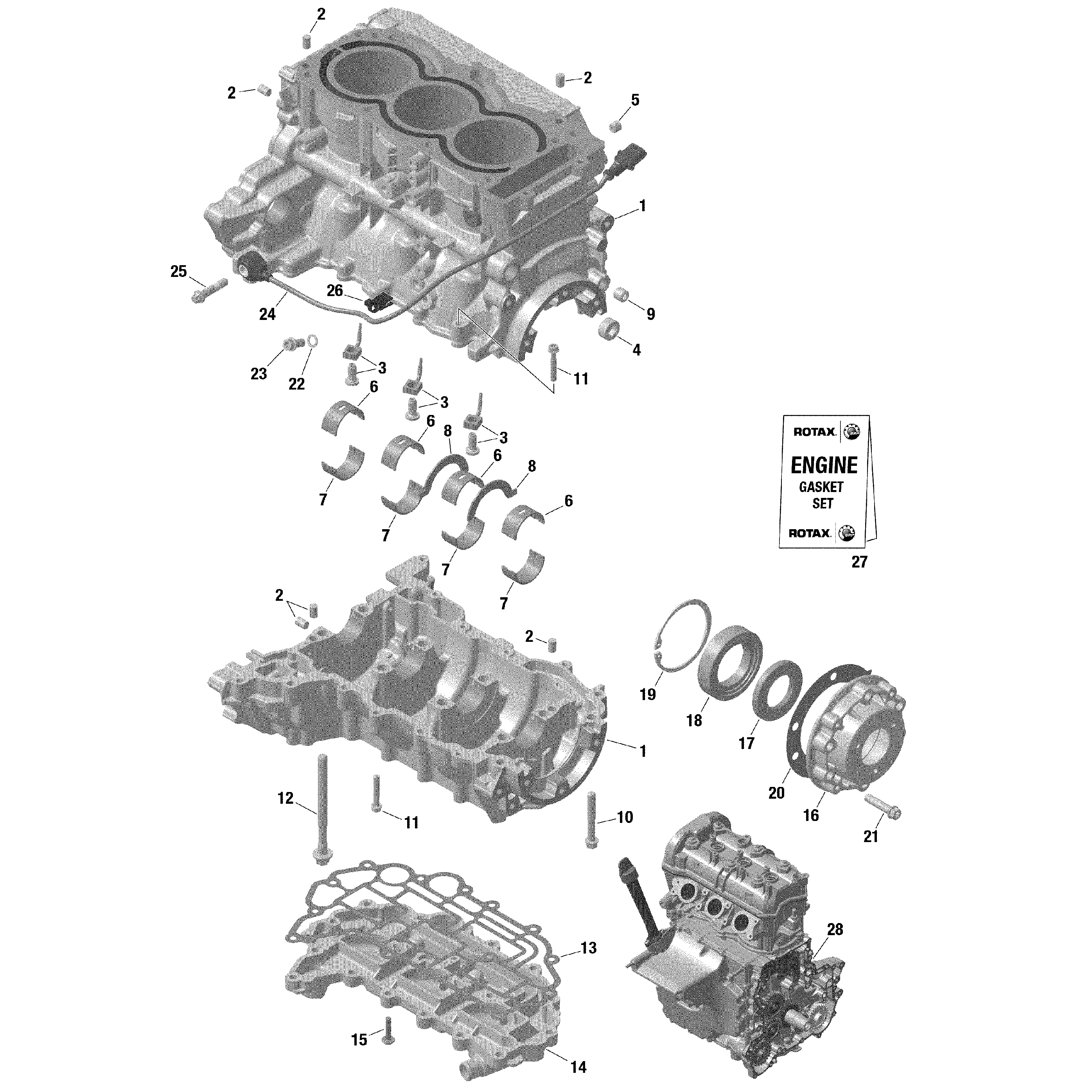 An Image of a Genuine Can-Am Parts Schematic Diagram showing the schematic - ROTAX - CRANKCASE - TURBO