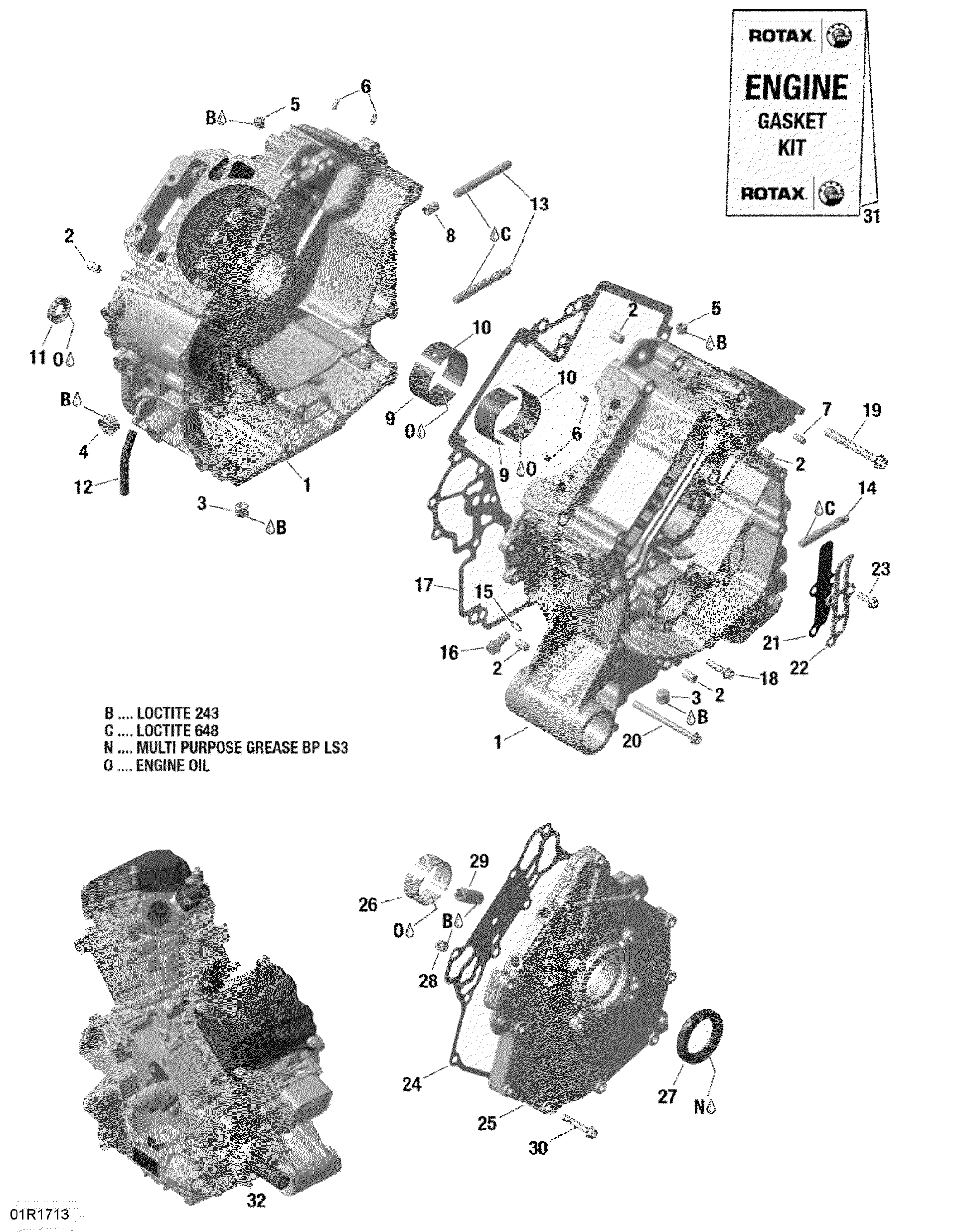 An Image of a Genuine Can-Am Parts Schematic Diagram showing the schematic - CRANKCASE - 1000R EFI (EXCEPT X MR)