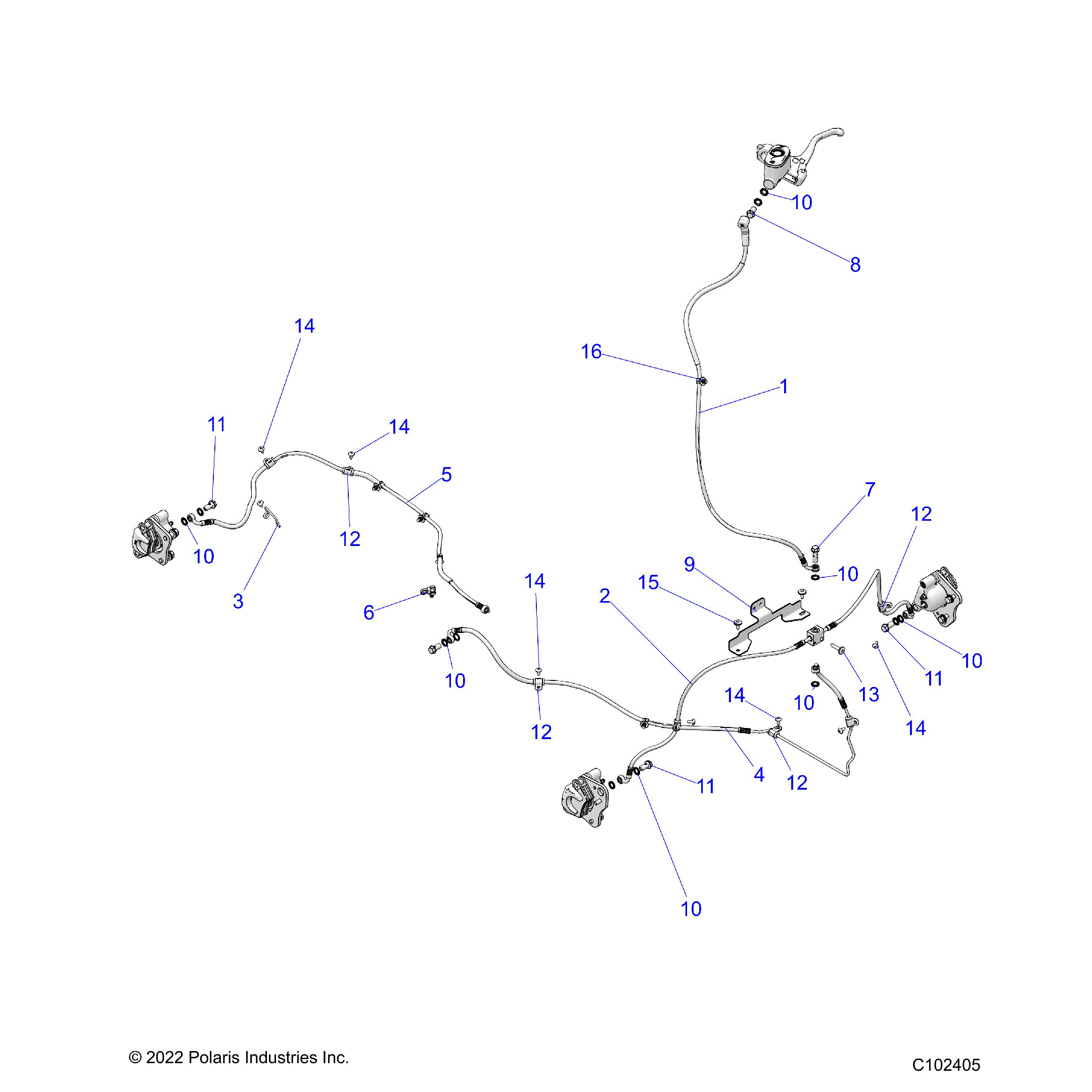 An Image of a Genuine Polaris Parts Schematic Diagram showing the schematic - BRAKES: BRAKE LINES - 2026 POLARIS SPORTSMAN TOURING 570