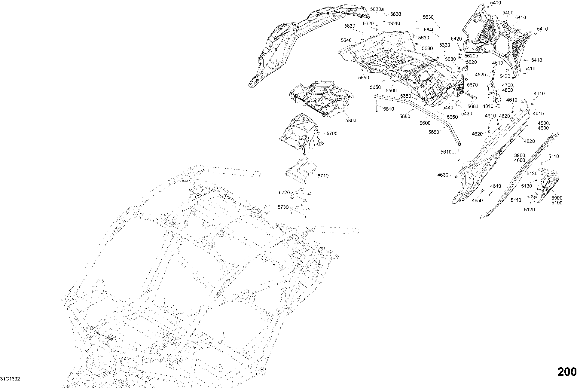 An Image of a Genuine Can-Am Parts Schematic Diagram showing the schematic - BODY PARTS - HYPER SILVER - PACKAGE STD - REAR SECTION
