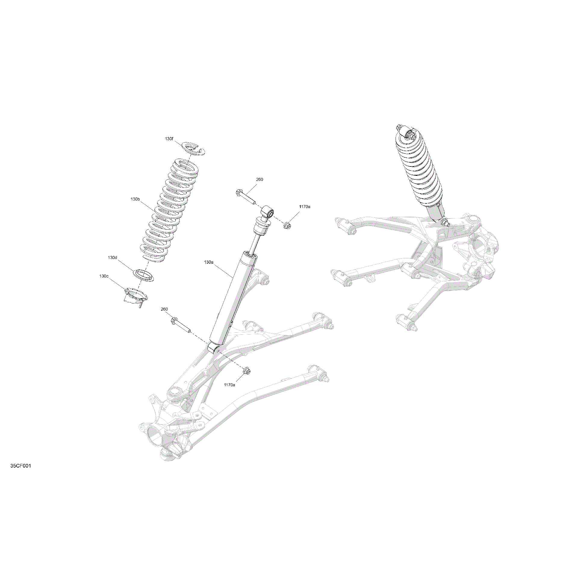 An Image of a Genuine Can-Am Parts Schematic Diagram showing the schematic - SUSPENSION - FRONT SHOCKS