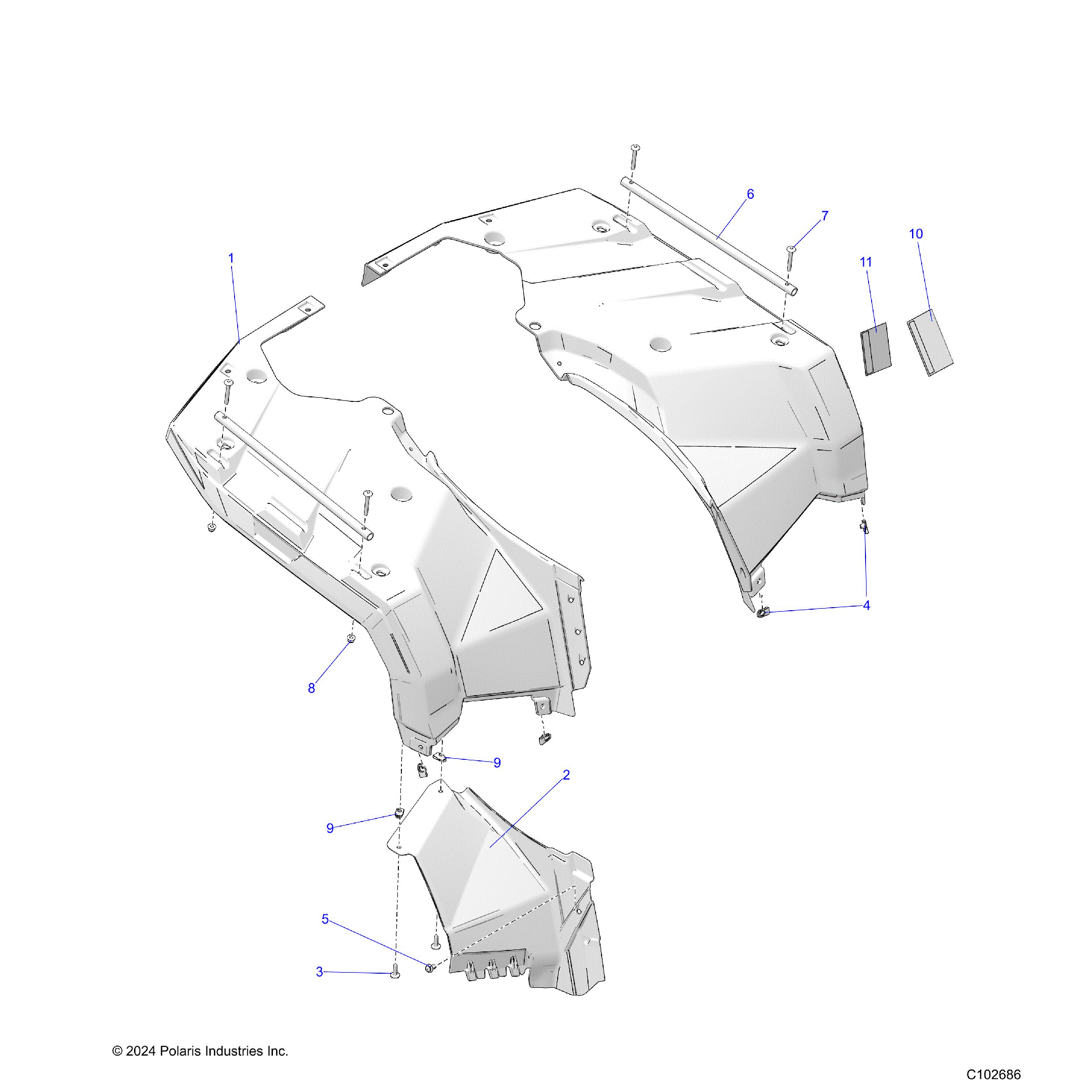 An Image of a Genuine Polaris Parts Schematic Diagram showing the schematic - BODY: REAR CAB - 2025 POLARIS SPORTSMAN 570 HUNTER EDITION