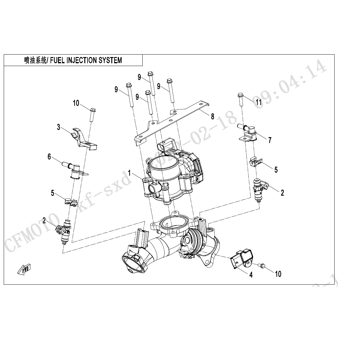 An Image of a Genuine CFMOTO Parts Schematic Diagram showing the schematic - FUEL INJECTION SYSTEM - 2023 CFMOTO ZFORCE 800 Trail