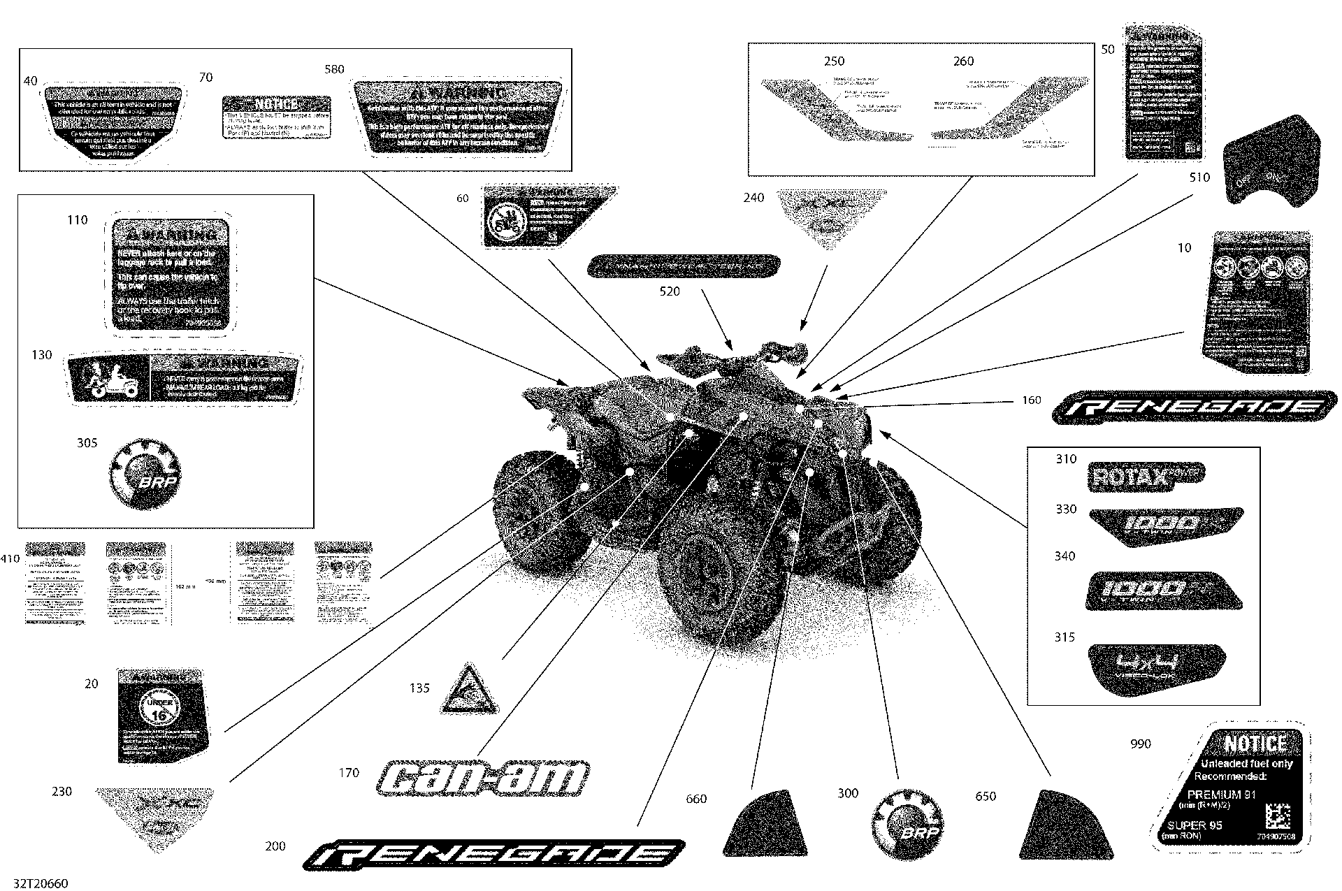 An Image of a Genuine Can-Am Parts Schematic Diagram showing the schematic - DECALS - X XC