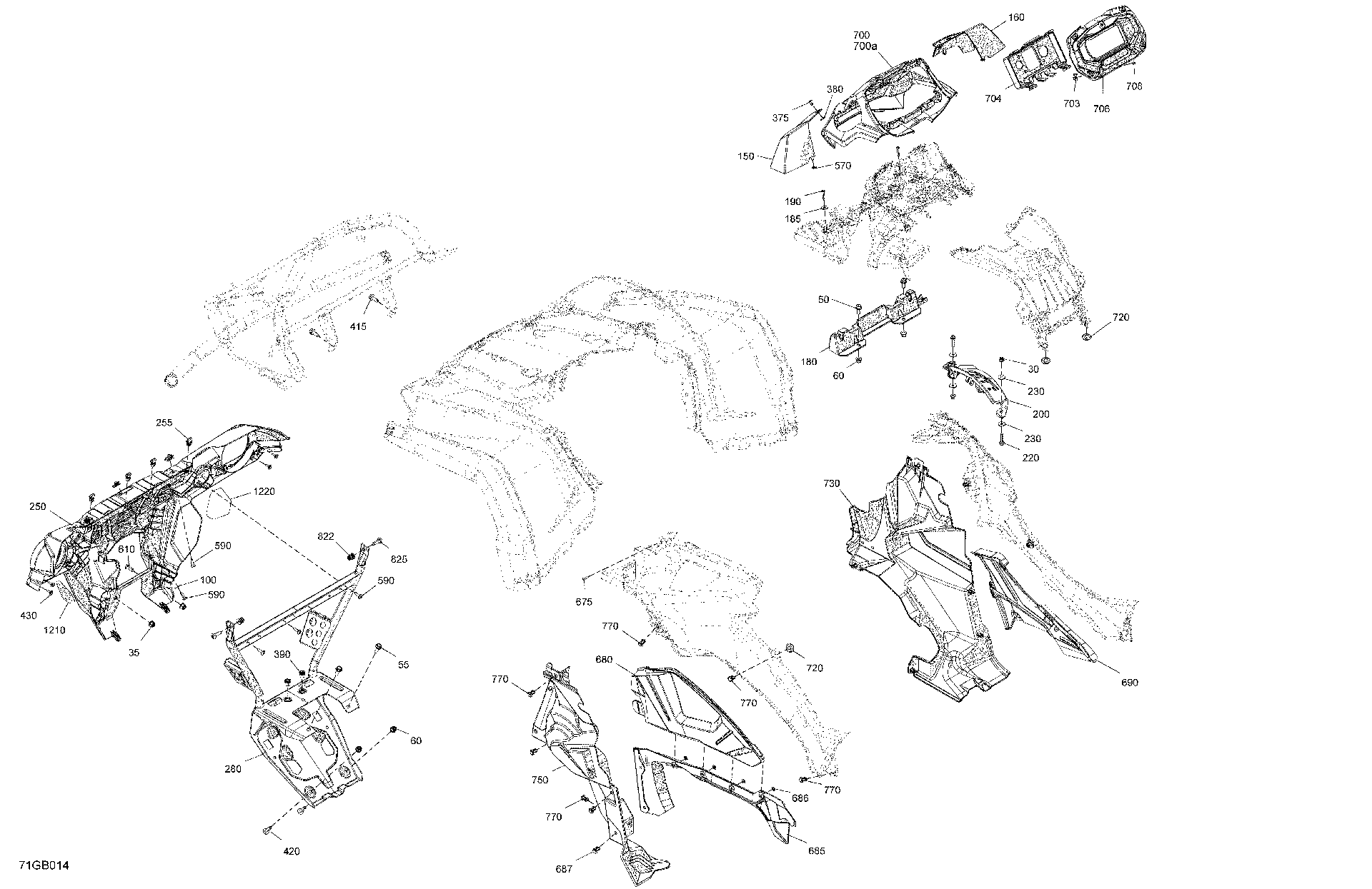 An Image of a Genuine Can-Am Parts Schematic Diagram showing the schematic - BODY - FRONT SECTION