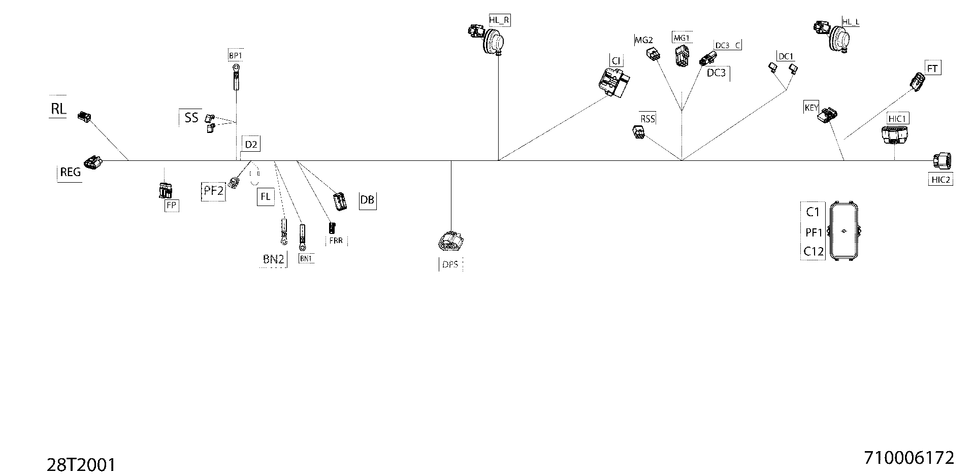 An Image of a Genuine Can-Am Parts Schematic Diagram showing the schematic - MAIN HARNESS - 710006172 - DPS - XT - MOSSY OAK EDITION