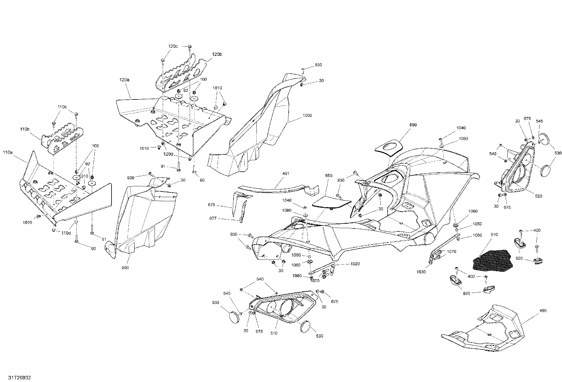 An Image of a Genuine Can-Am Parts Schematic Diagram showing the schematic - BODY - REAR SECTION - TIMELESS BLACK
