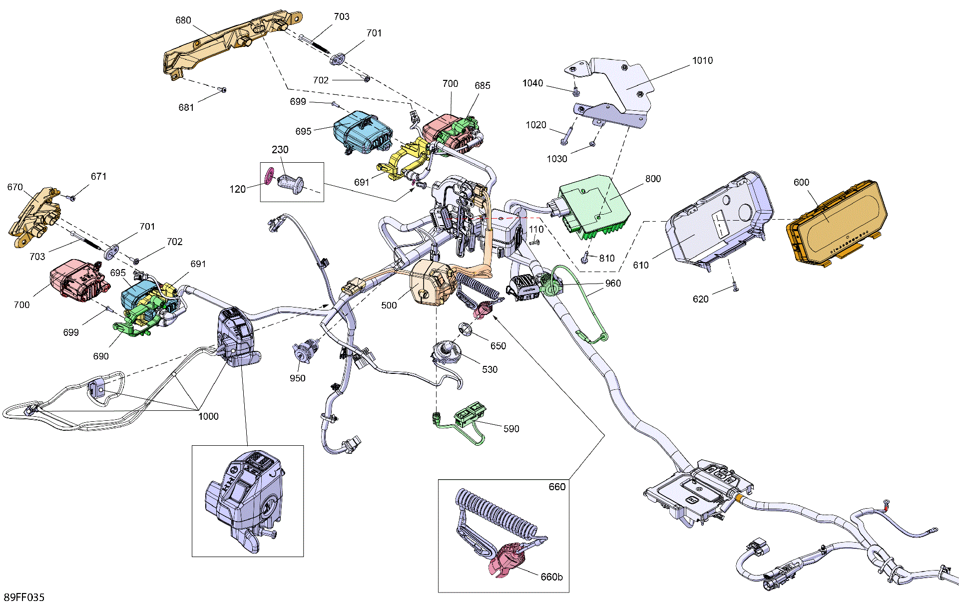 An Image of a Genuine Can-Am Parts Schematic Diagram showing the schematic - ELECTRIC - FRONT SECTION