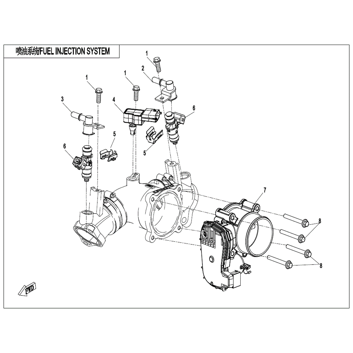 An Image of a Genuine CFMOTO Parts Schematic Diagram showing the schematic - FUEL INJECTION SYSTEM - 2022 CFMOTO UFORCE 1000
