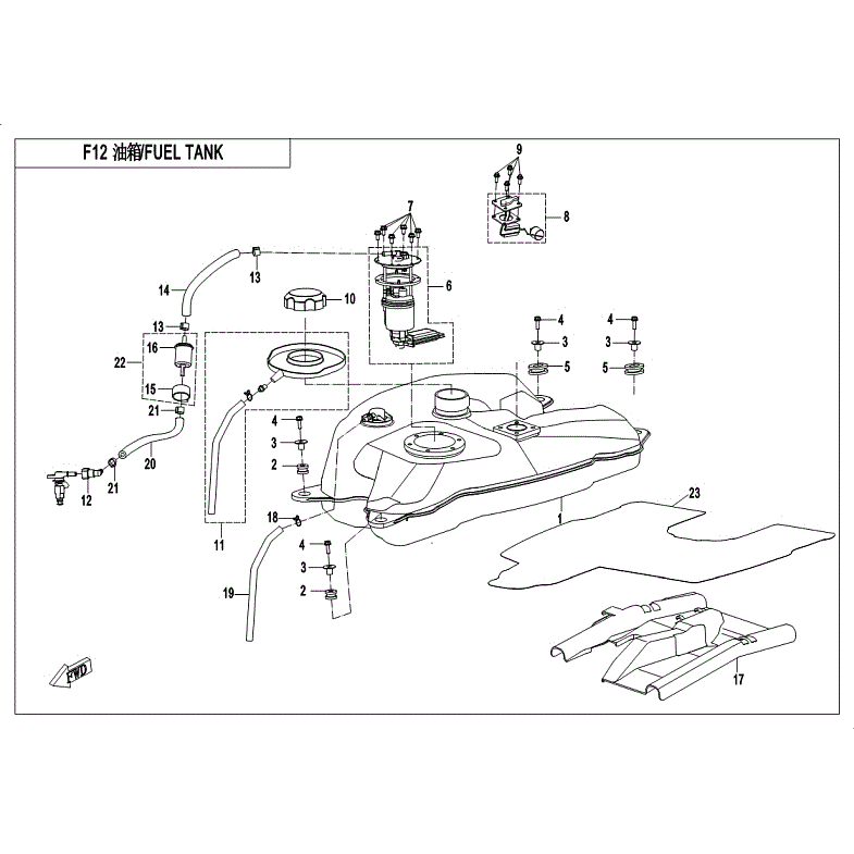 An Image of a genuine CFMOTO Parts Schematic Diagram showing the group - FUEL SYSTEM - 2018 CFMOTO CFORCE 500 S