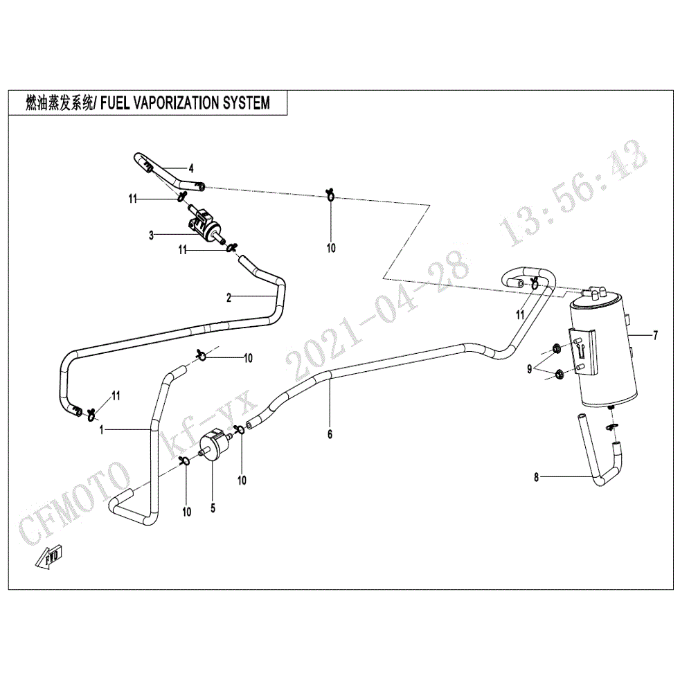 An Image of a genuine CFMOTO Parts Schematic Diagram showing the group - FUEL VAPORIZATION SYSTEM - 2022 CFMOTO CFORCE 400