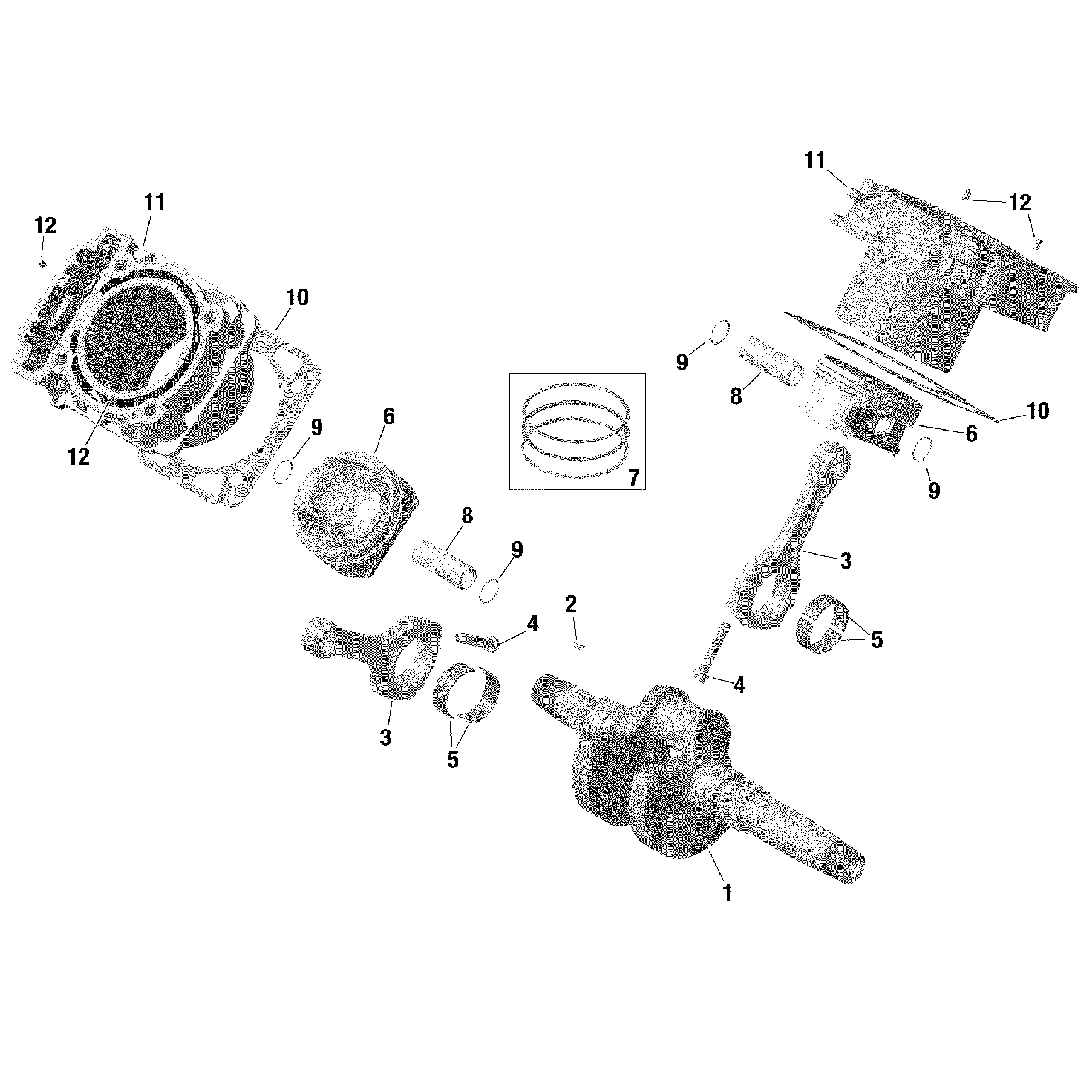 An Image of a Genuine Can-Am Parts Schematic Diagram showing the schematic - ROTAX - CRANKSHAFT PISTON AND CYLINDER
