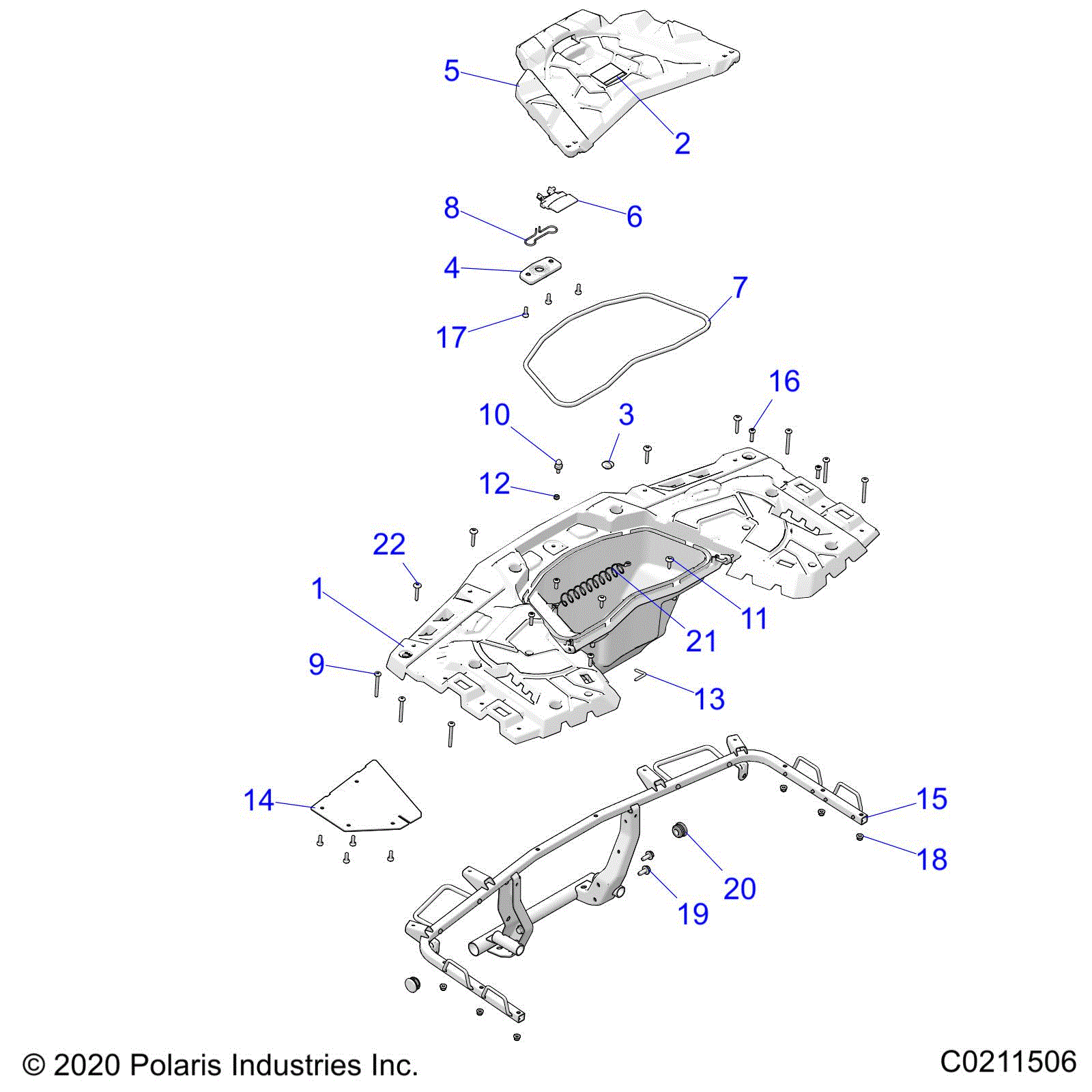 An Image of a Genuine Polaris Parts Schematic Diagram showing the schematic - BODY: REAR RACK - 2022 POLARIS SPORTSMAN 850 48"