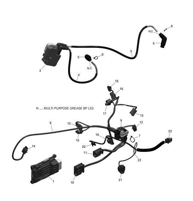 An Image of a Genuine Can-Am Parts Schematic Diagram showing the schematic - ROTAX - ENGINE HARNESS AND ELECTRONIC MODULE
