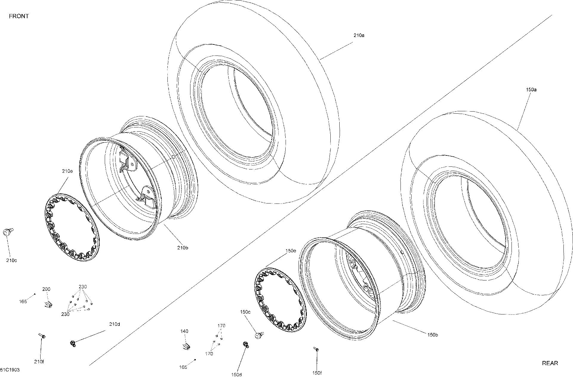 An Image of a Genuine Can-Am Parts Schematic Diagram showing the schematic - WHEELS AND TIRES - TURBO R - STD