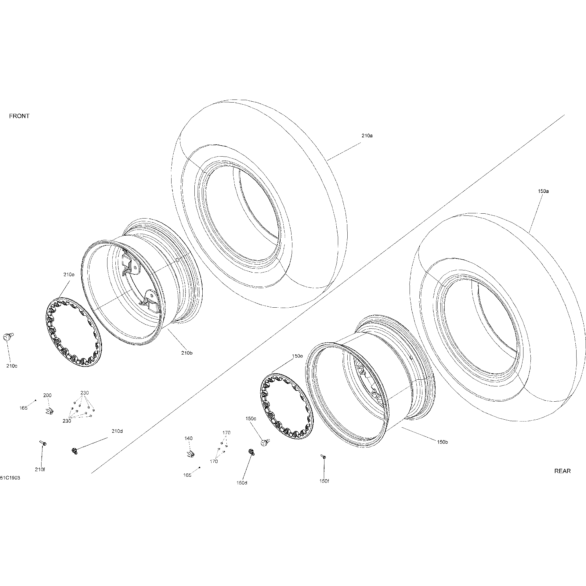 An Image of a Genuine Can-Am Parts Schematic Diagram showing the schematic - WHEELS AND TIRES - X RS - TIMELESS BLACK - BLACK