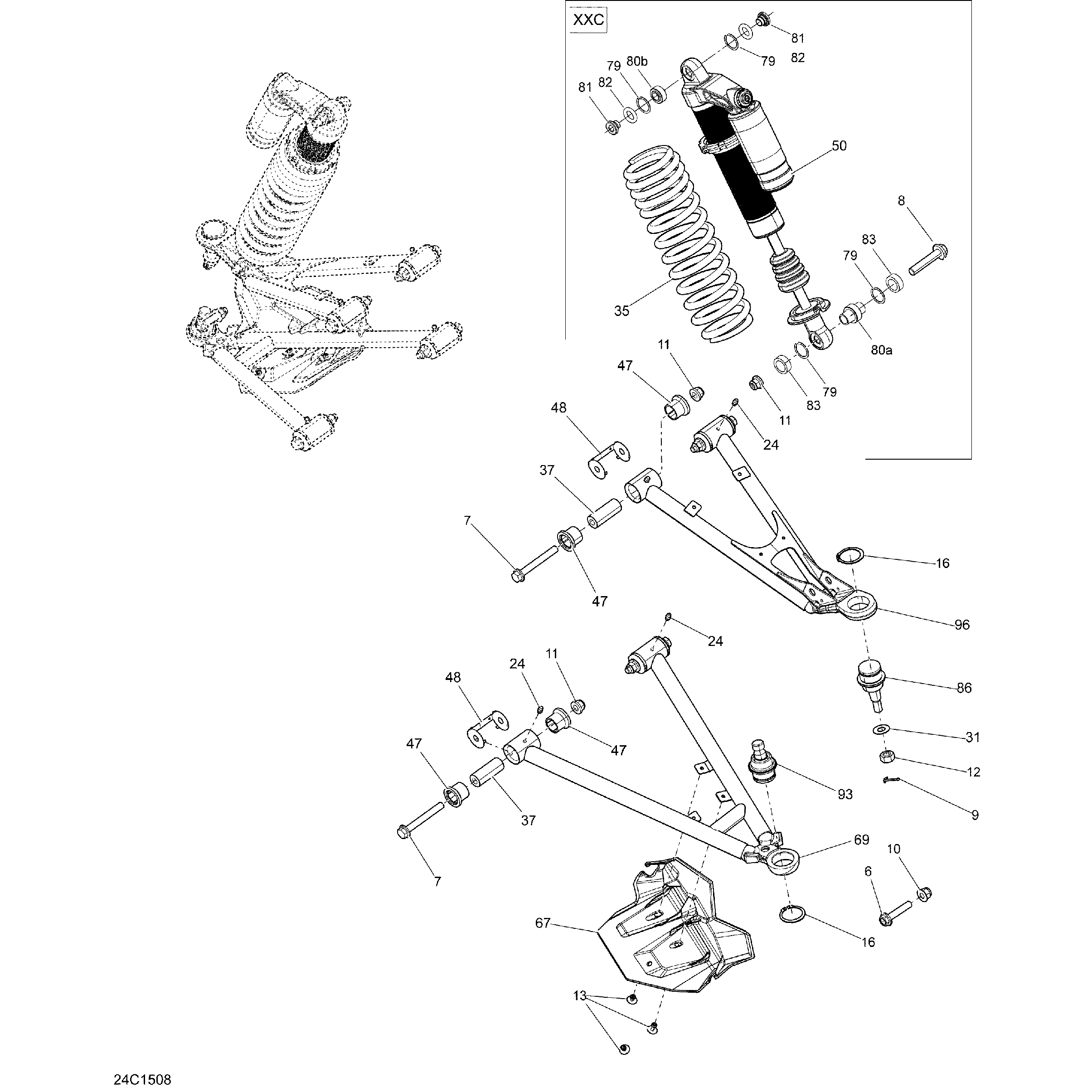 An Image of a Genuine Can-Am Parts Schematic Diagram showing the schematic - FRONT SUSPENSION _24C1508