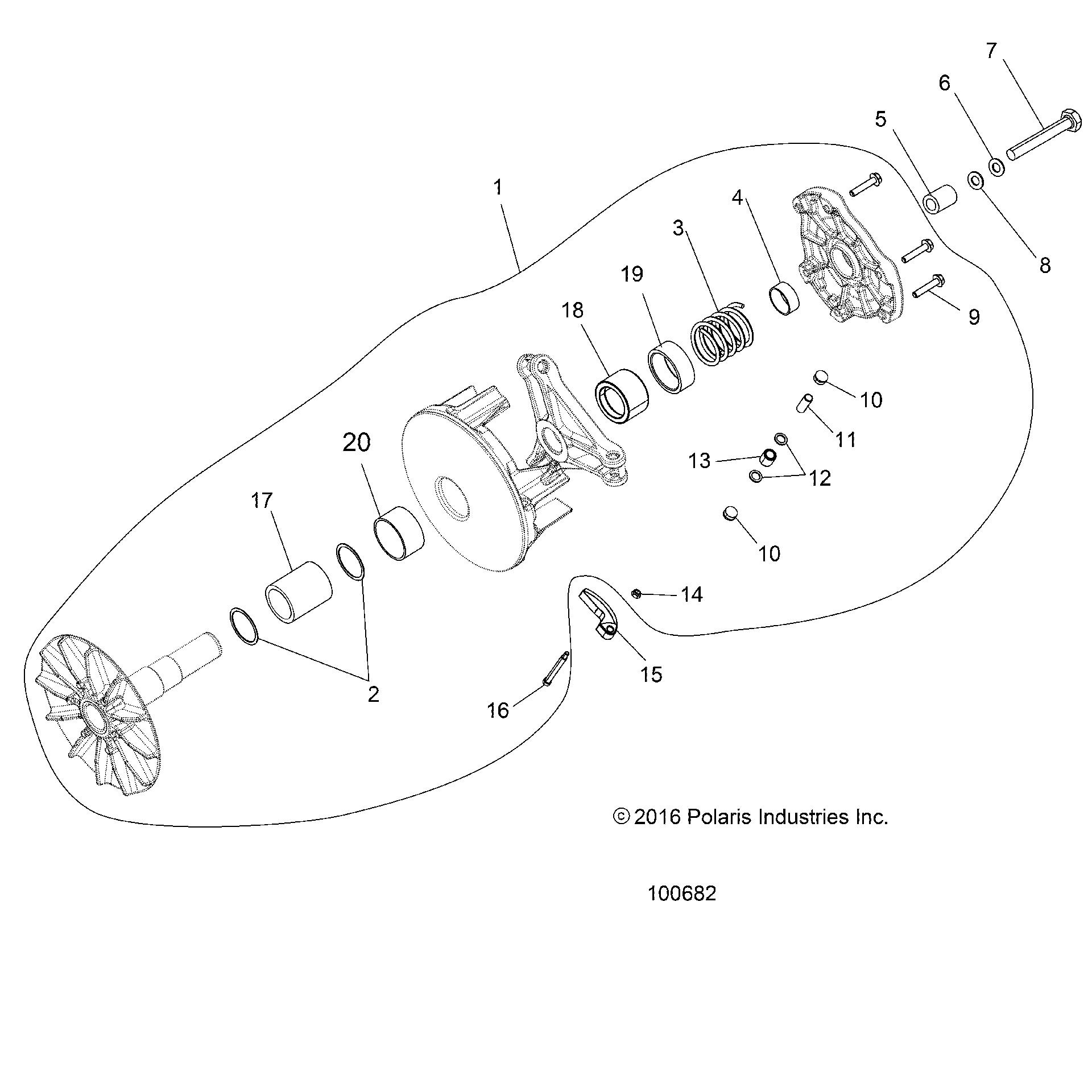 An Image of a Genuine Polaris Parts Schematic Diagram showing the schematic - DRIVE TRAIN: PRIMARY CLUTCH - 2017 POLARIS ACE 570 SP