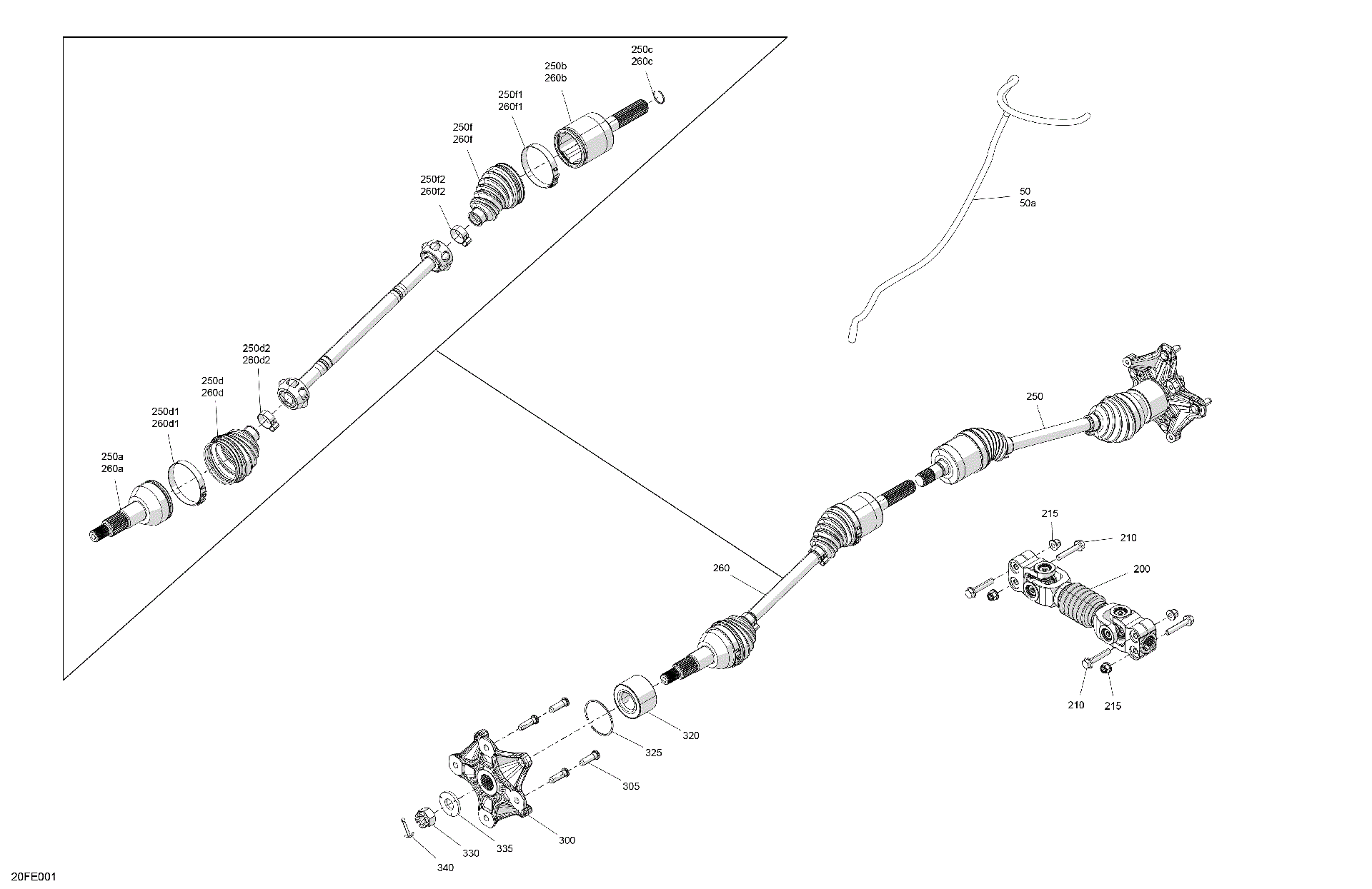 An Image of a Genuine Can-Am Parts Schematic Diagram showing the schematic - DRIVE - FRONT - COMMON PARTS