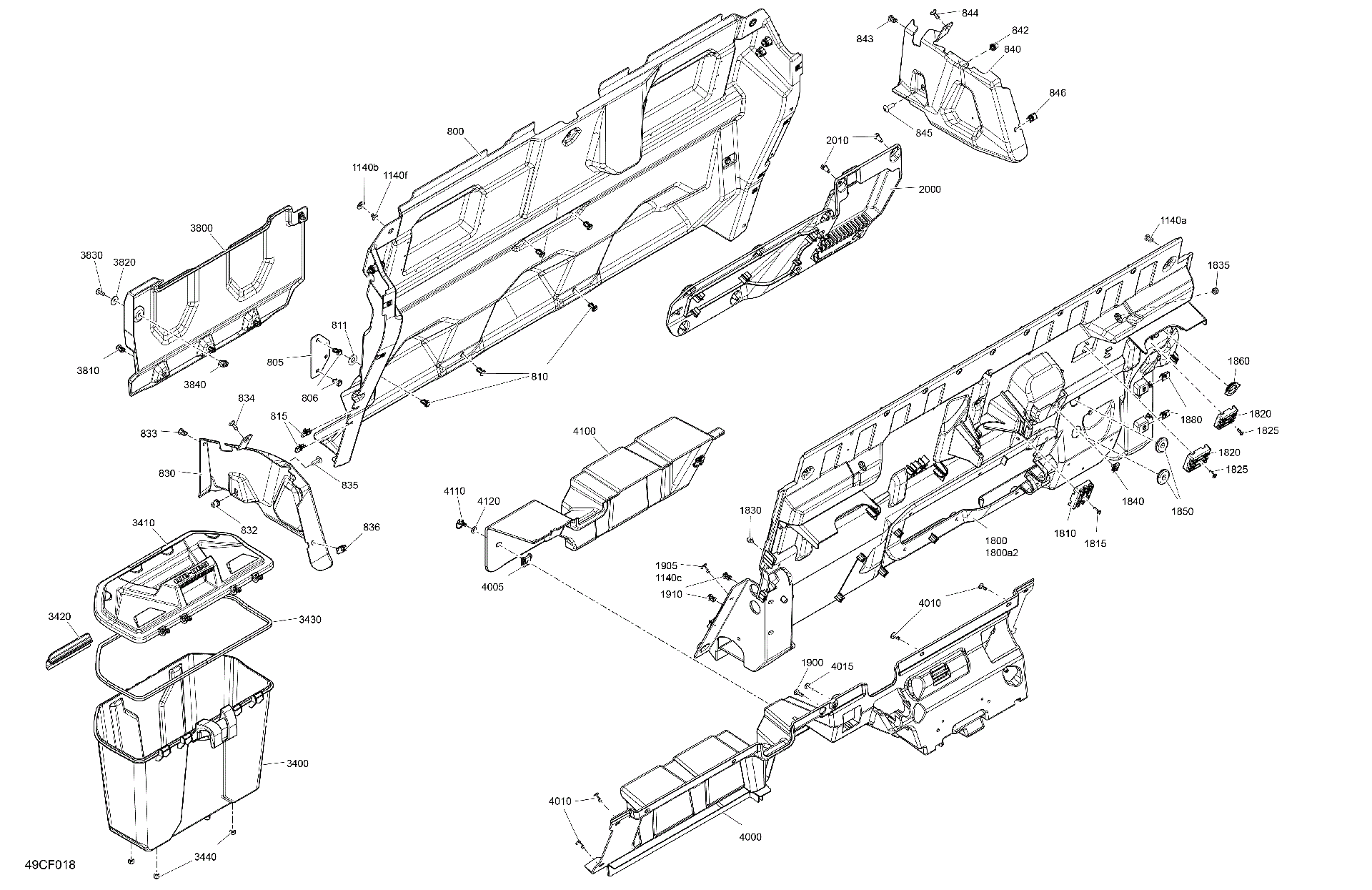 An Image of a Genuine Can-Am Parts Schematic Diagram showing the schematic - CAB INTERIOR - BACK WALL