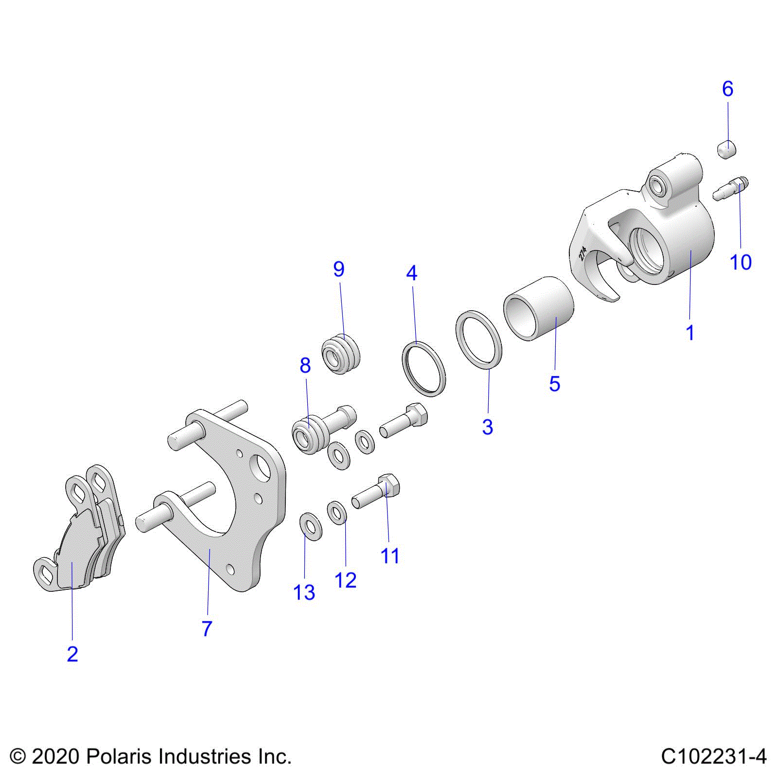 An Image of a Genuine Polaris Parts Schematic Diagram showing the schematic - BRAKES: FRONT CALIPER - 2021 POLARIS SPORTSMAN TOURING 570 PREMIUM