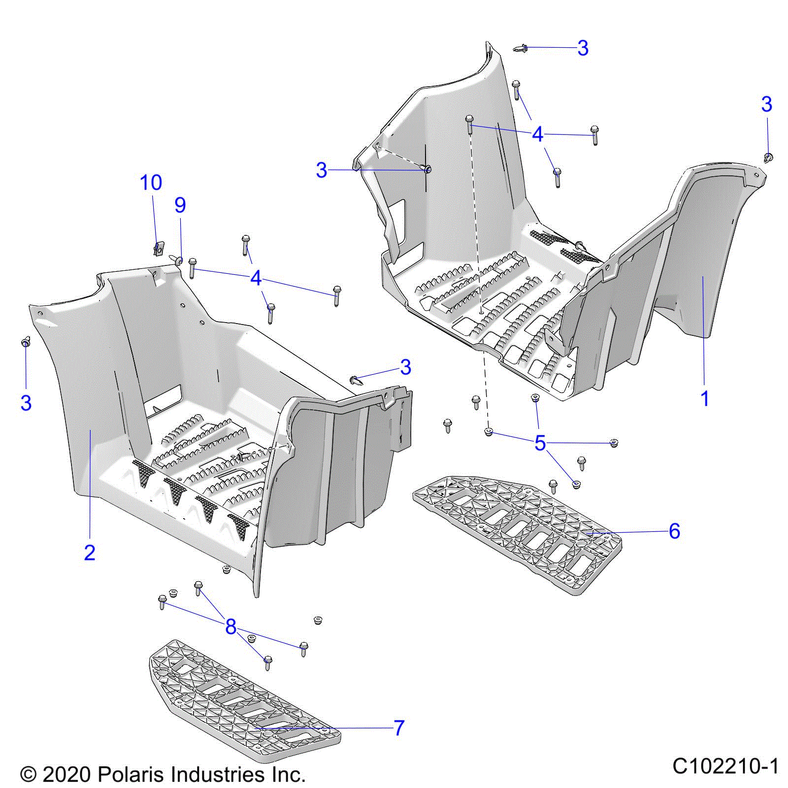 An Image of a Genuine Polaris Parts Schematic Diagram showing the schematic - BODY: FOOTWELLS - 2026 POLARIS SPORTSMAN 850 MUD 49S