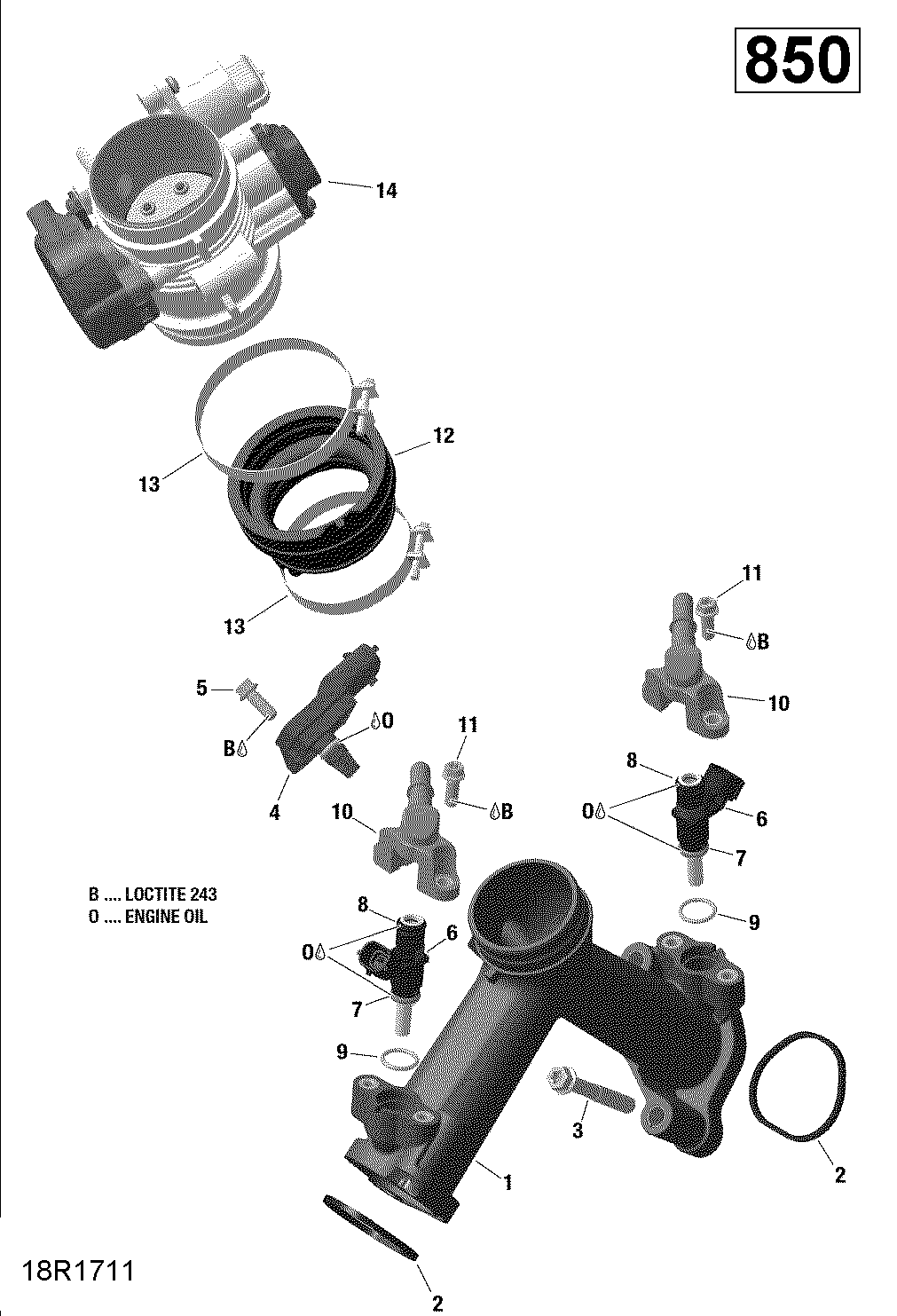 An Image of a Genuine Can-Am Parts Schematic Diagram showing the schematic - ROTAX - AIR INTAKE MANIFOLD AND THROTTLE BODY