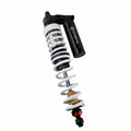 The Front Shock Absorber by CF Moto features a white coiled spring, silver shaft, and black cylinder marked “CFMOTO,” designed for CF-Moto UTVs and shown against a white background.